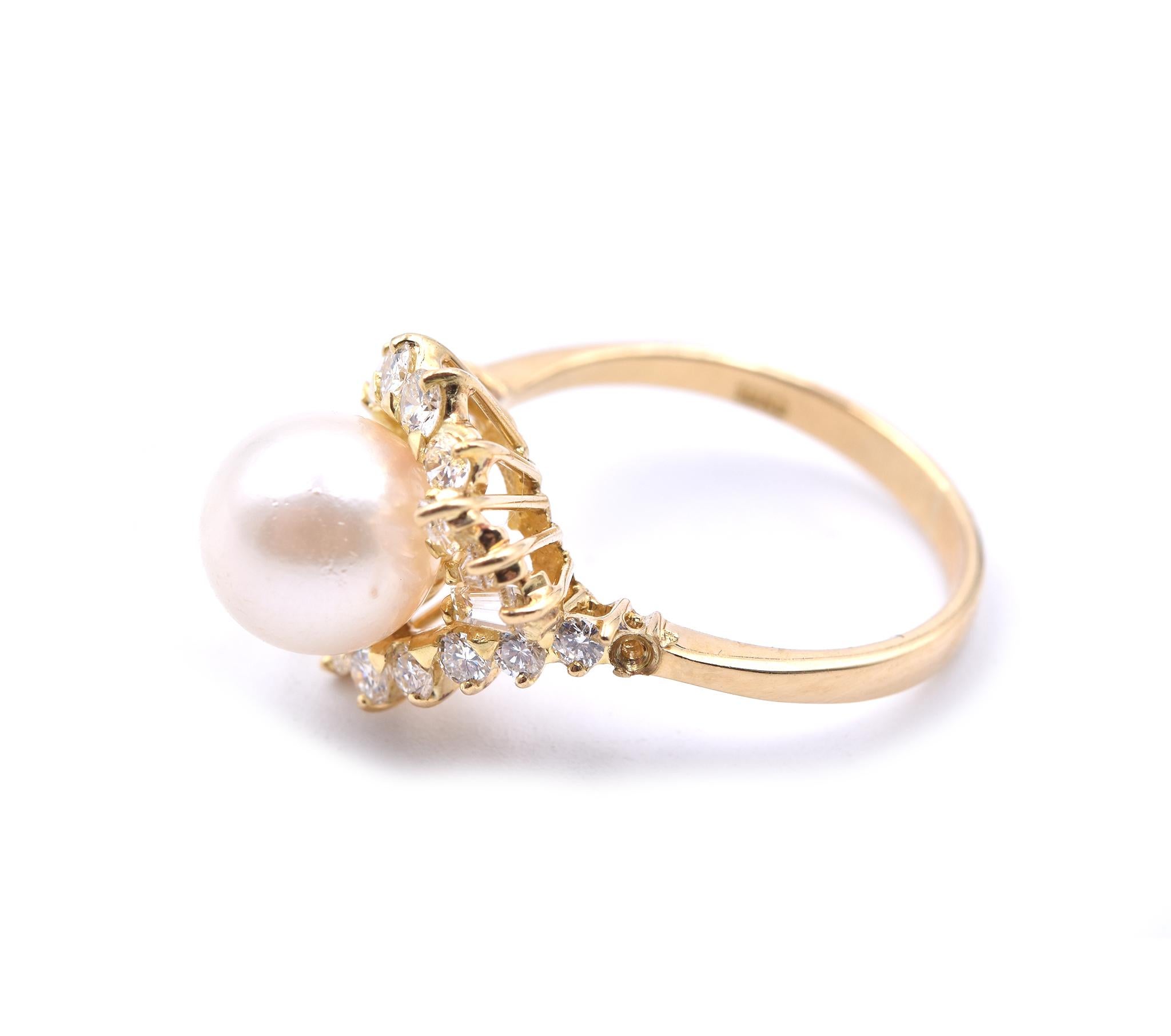 Women's 18 Karat Yellow Gold Pearl and Diamond Cocktail Ring