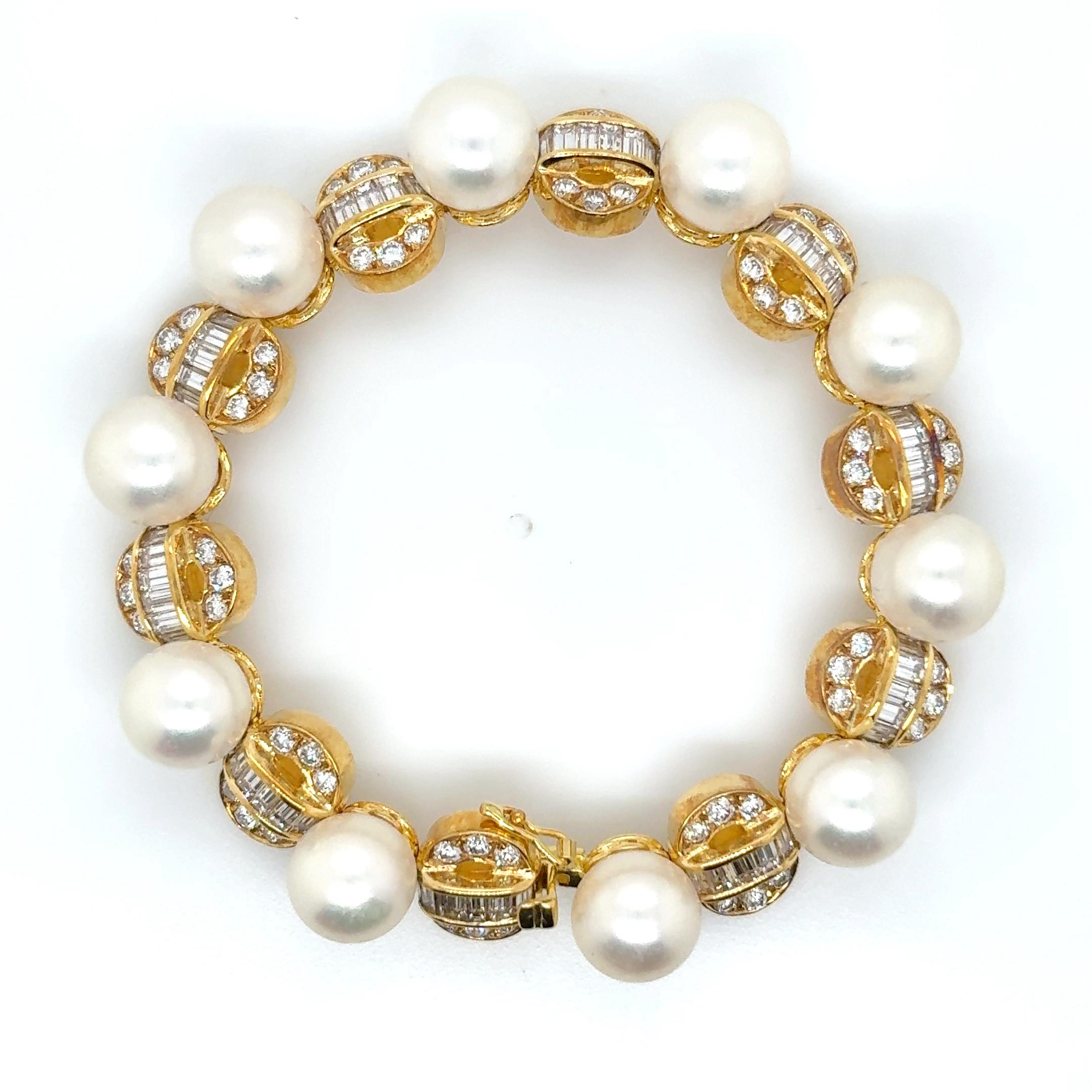 Pulsera Oro Amarillo 18k Perla Diamante Cts 5.87 en venta 4