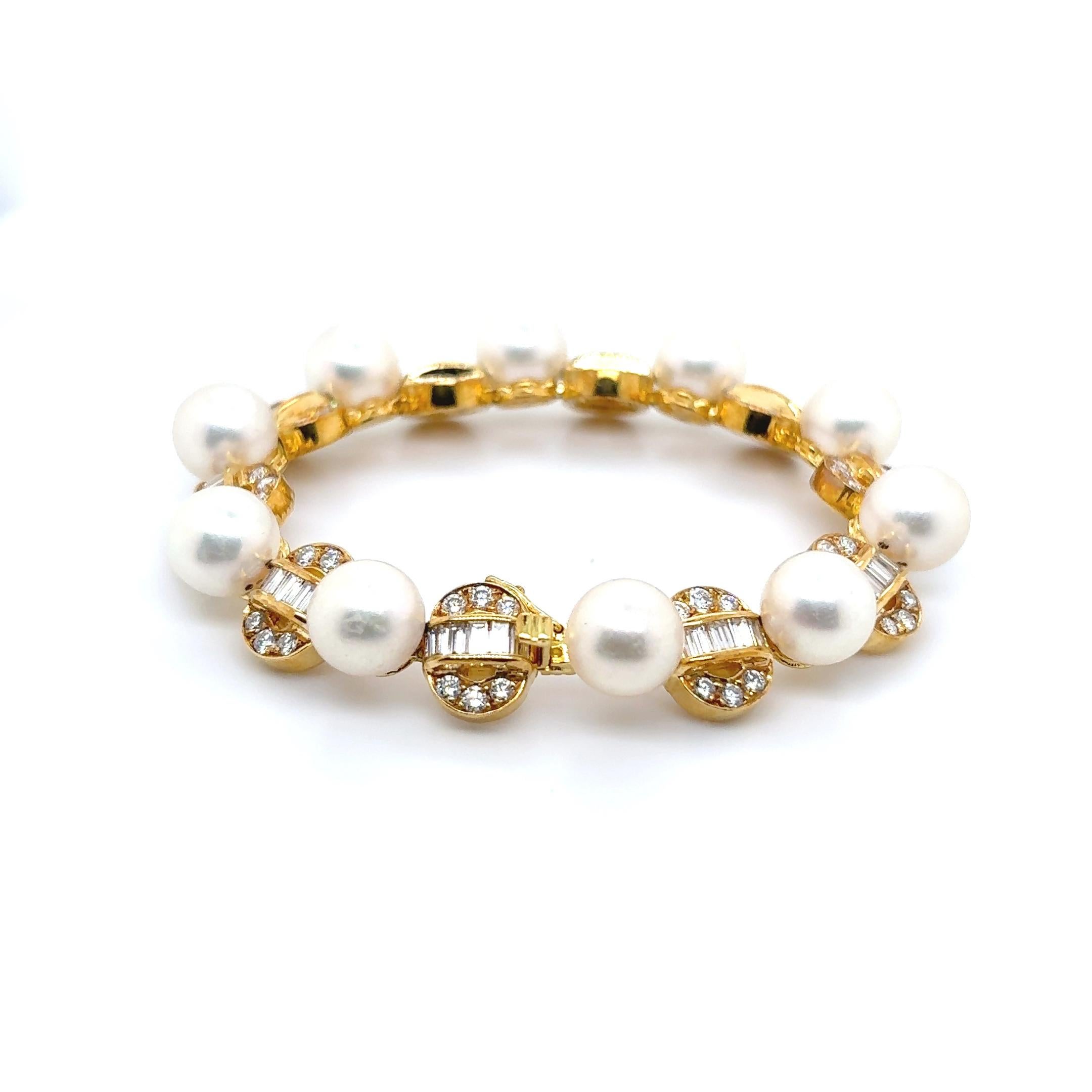 Pulsera Oro Amarillo 18k Perla Diamante Cts 5.87 en venta 5