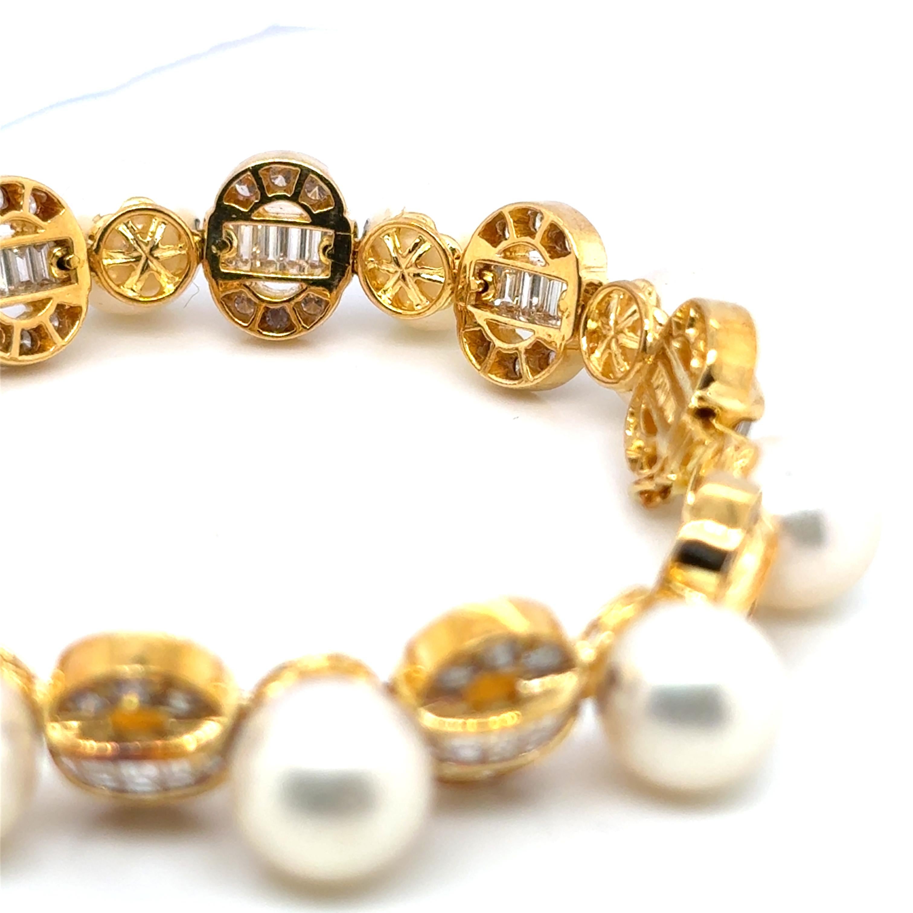 Pulsera Oro Amarillo 18k Perla Diamante Cts 5.87 en venta 6