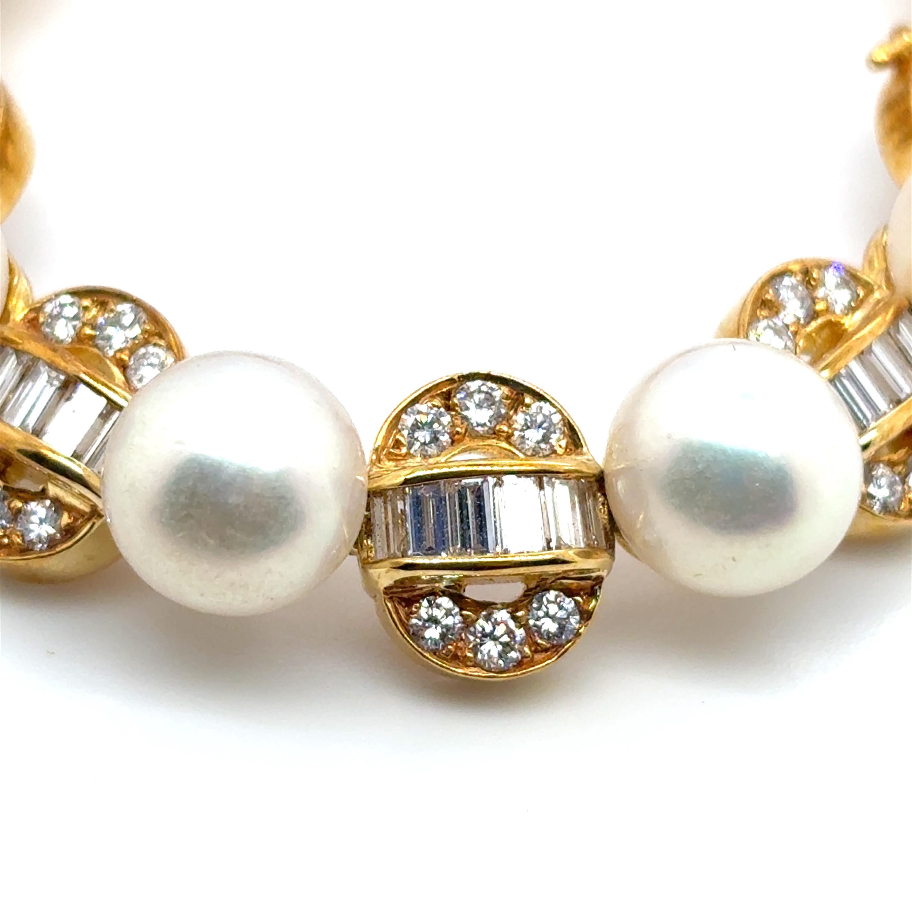 Pulsera Oro Amarillo 18k Perla Diamante Cts 5.87 en venta 7