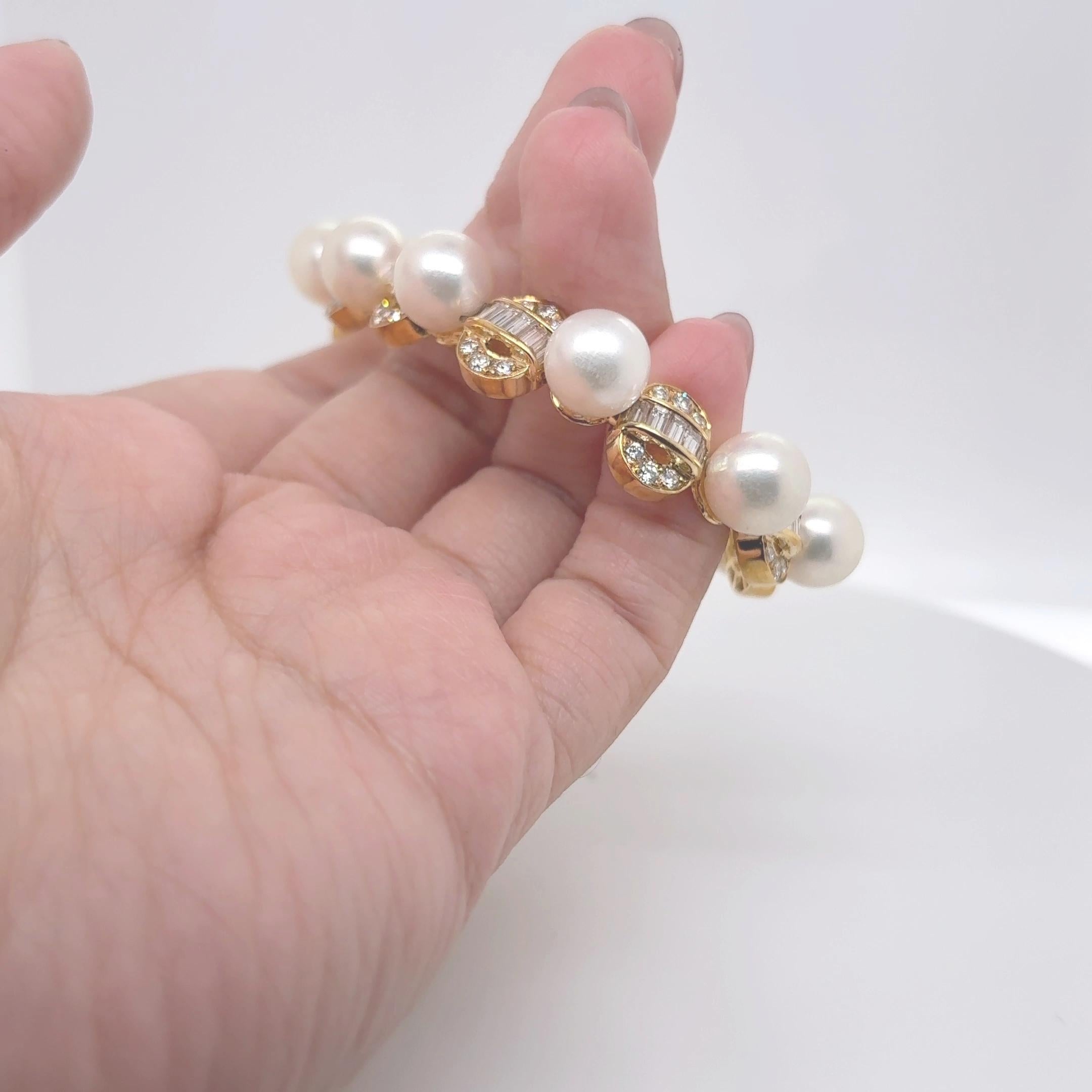 Pulsera Oro Amarillo 18k Perla Diamante Cts 5.87 en venta 8