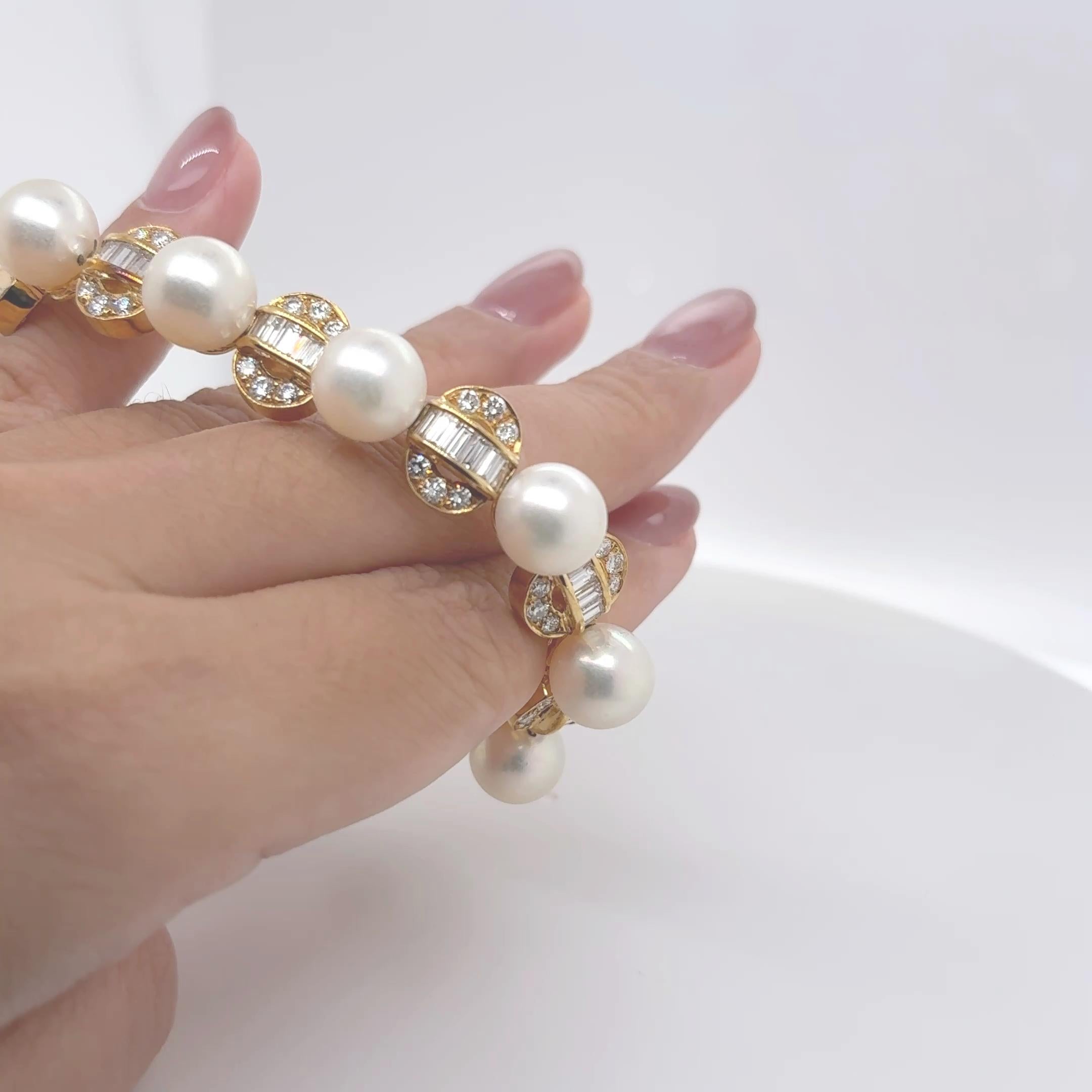 Pulsera Oro Amarillo 18k Perla Diamante Cts 5.87 en venta 9