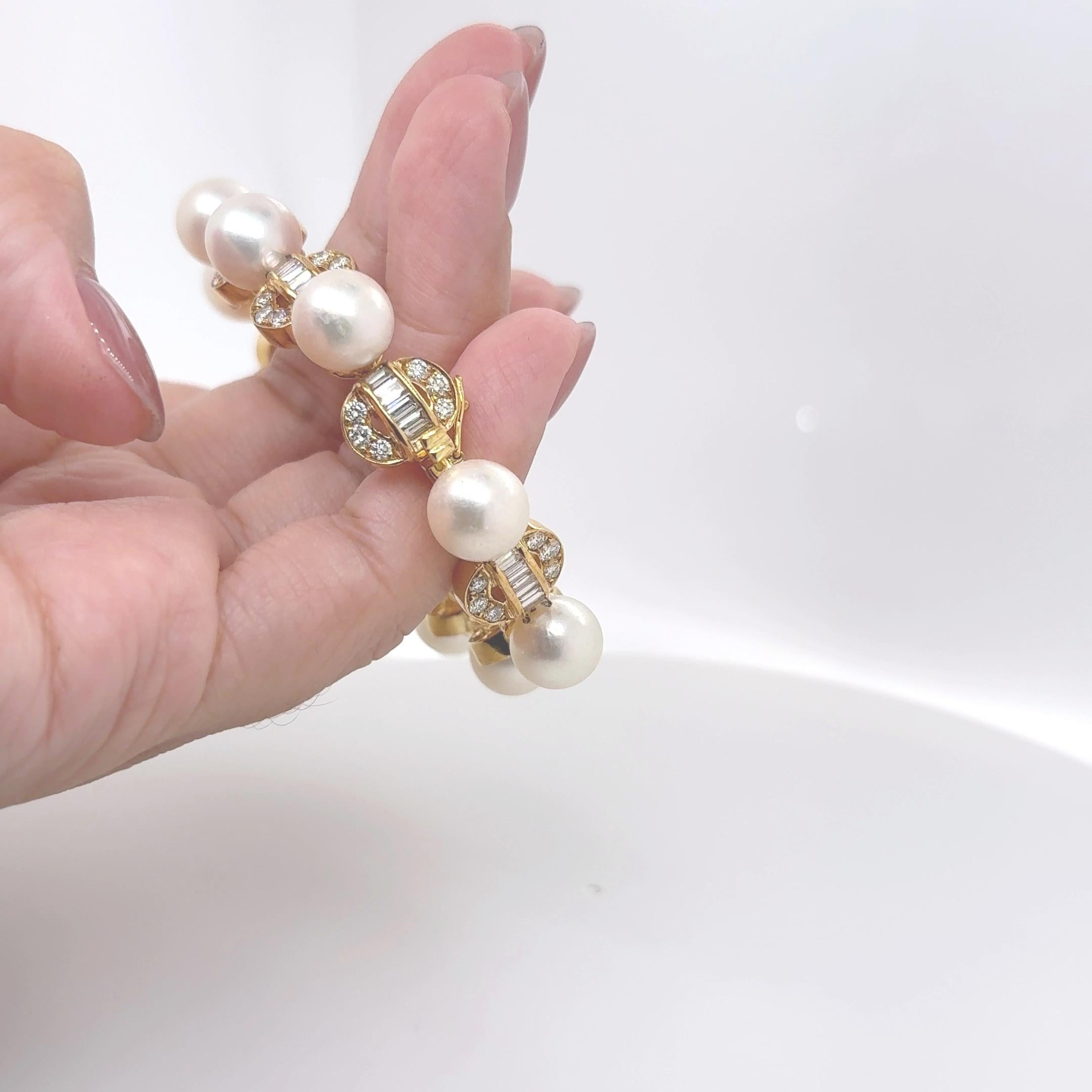 Pulsera Oro Amarillo 18k Perla Diamante Cts 5.87 en venta 10