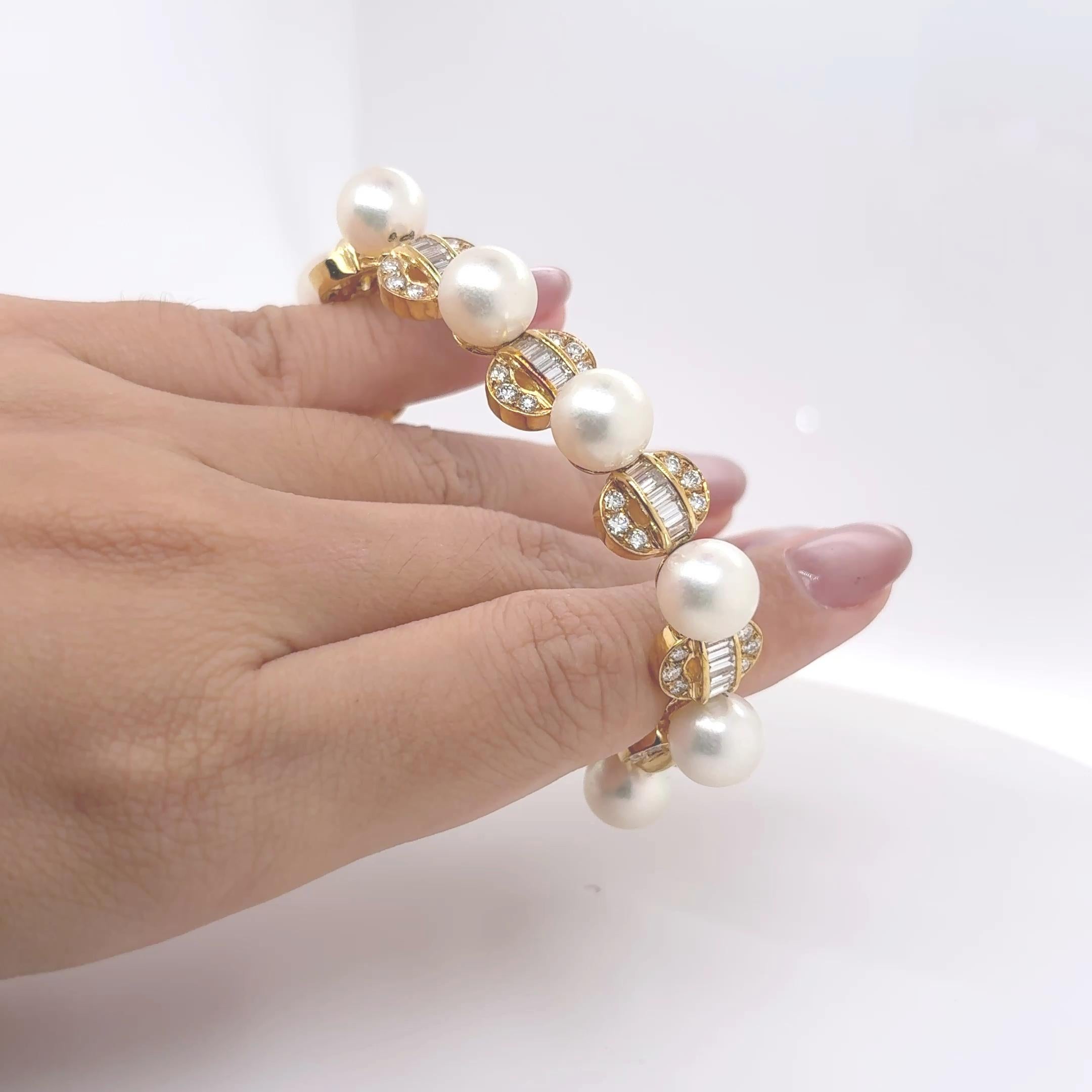 Pulsera Oro Amarillo 18k Perla Diamante Cts 5.87 en venta 11