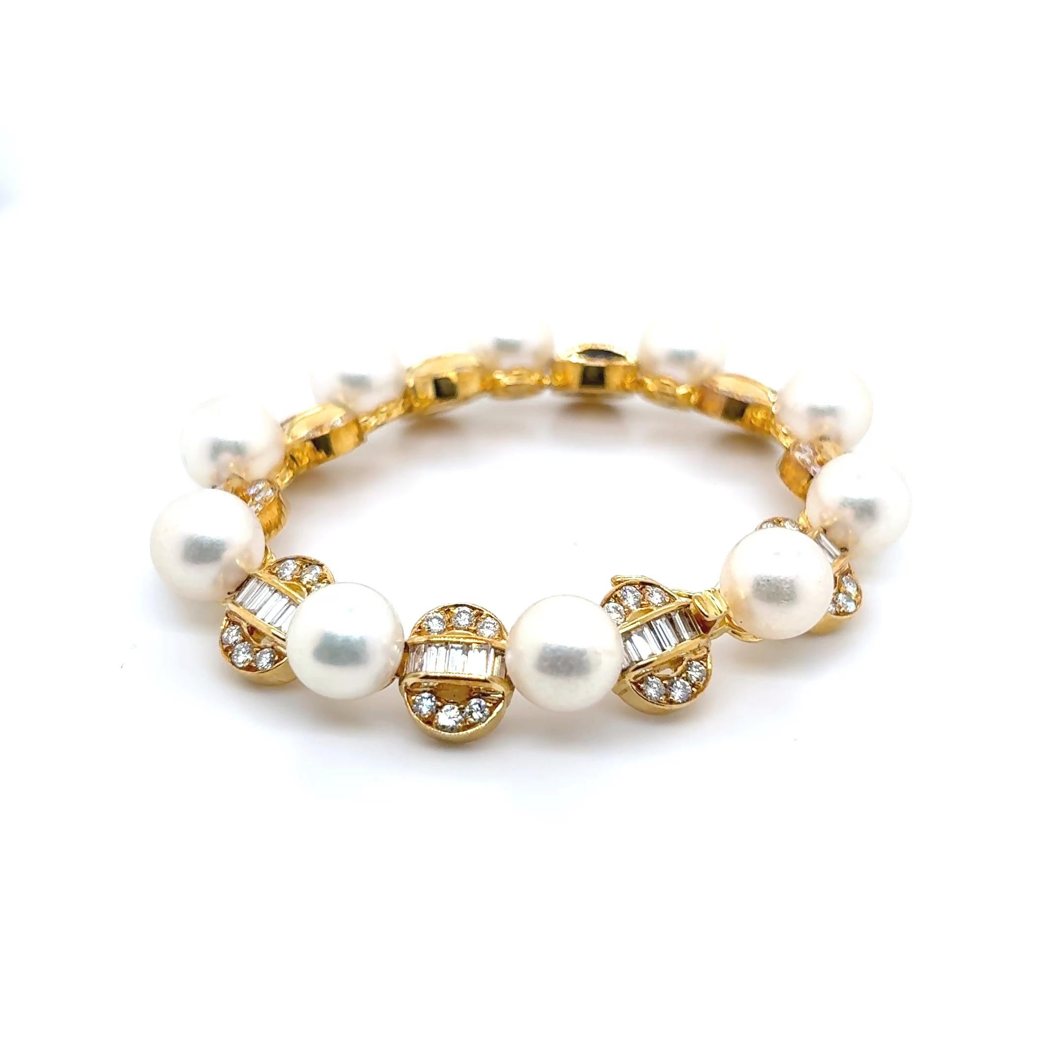Pulsera Oro Amarillo 18k Perla Diamante Cts 5.87 Contemporáneo en venta
