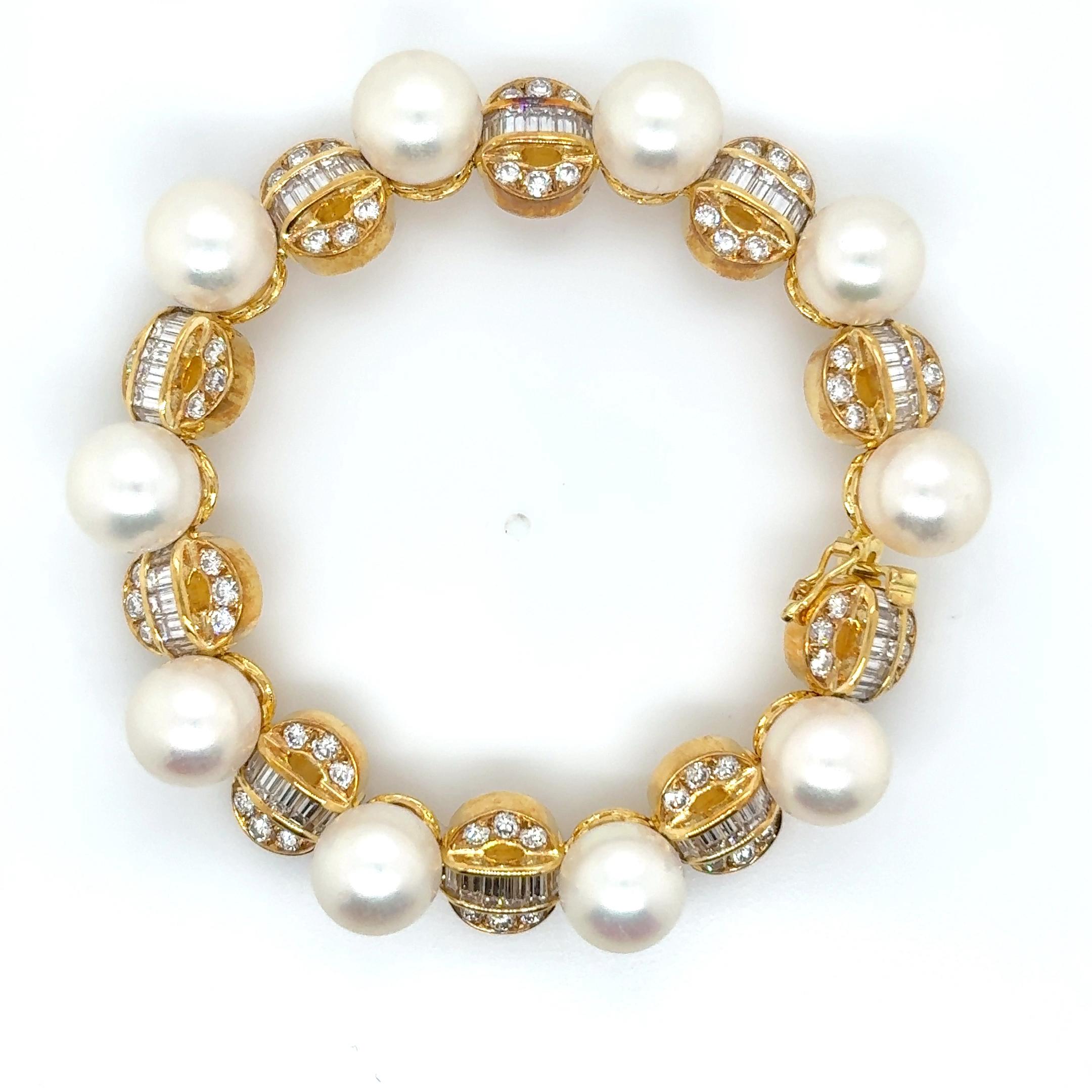 Pulsera Oro Amarillo 18k Perla Diamante Cts 5.87 Sin cortar en venta