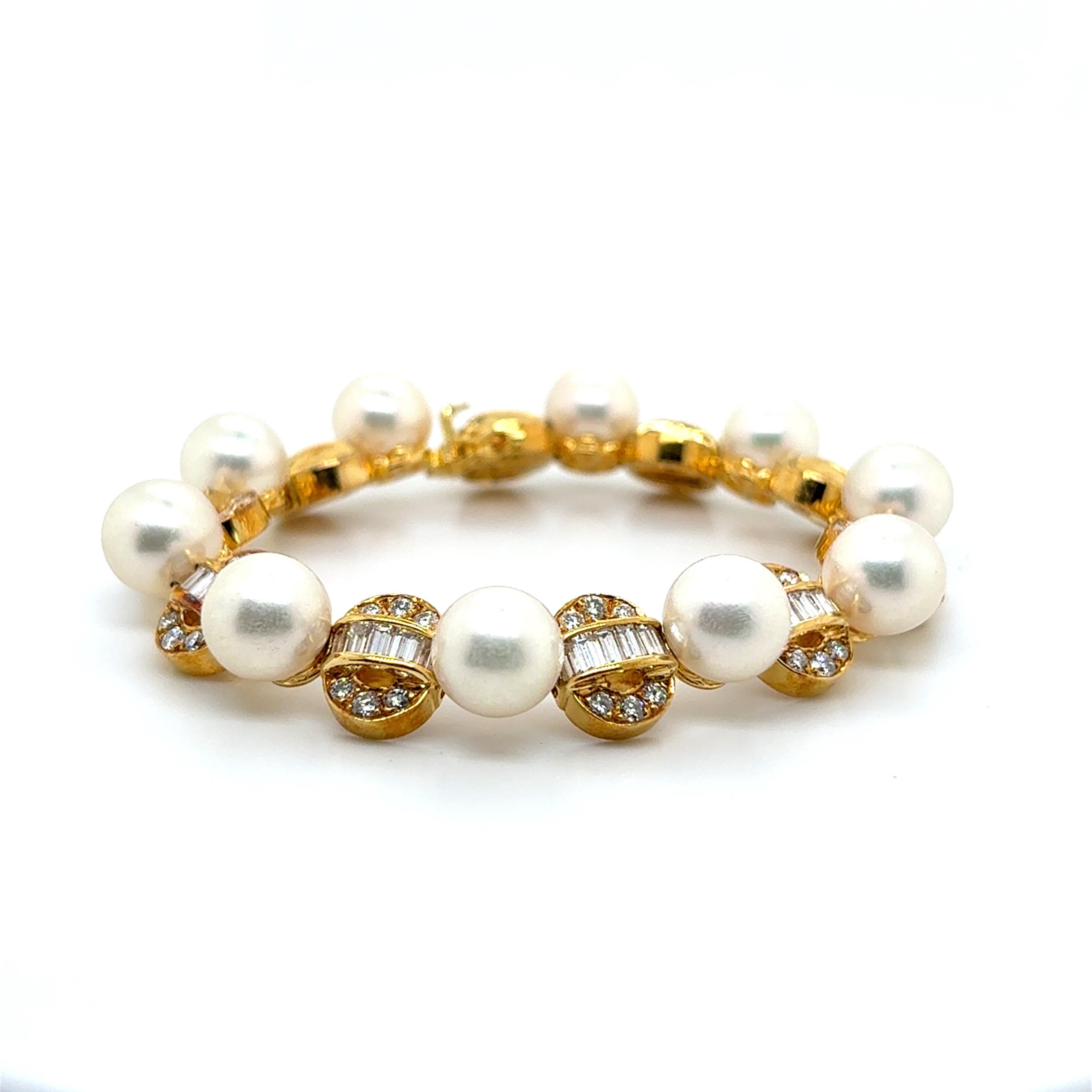 Femenino o masculino Pulsera Oro Amarillo 18k Perla Diamante Cts 5.87 en venta
