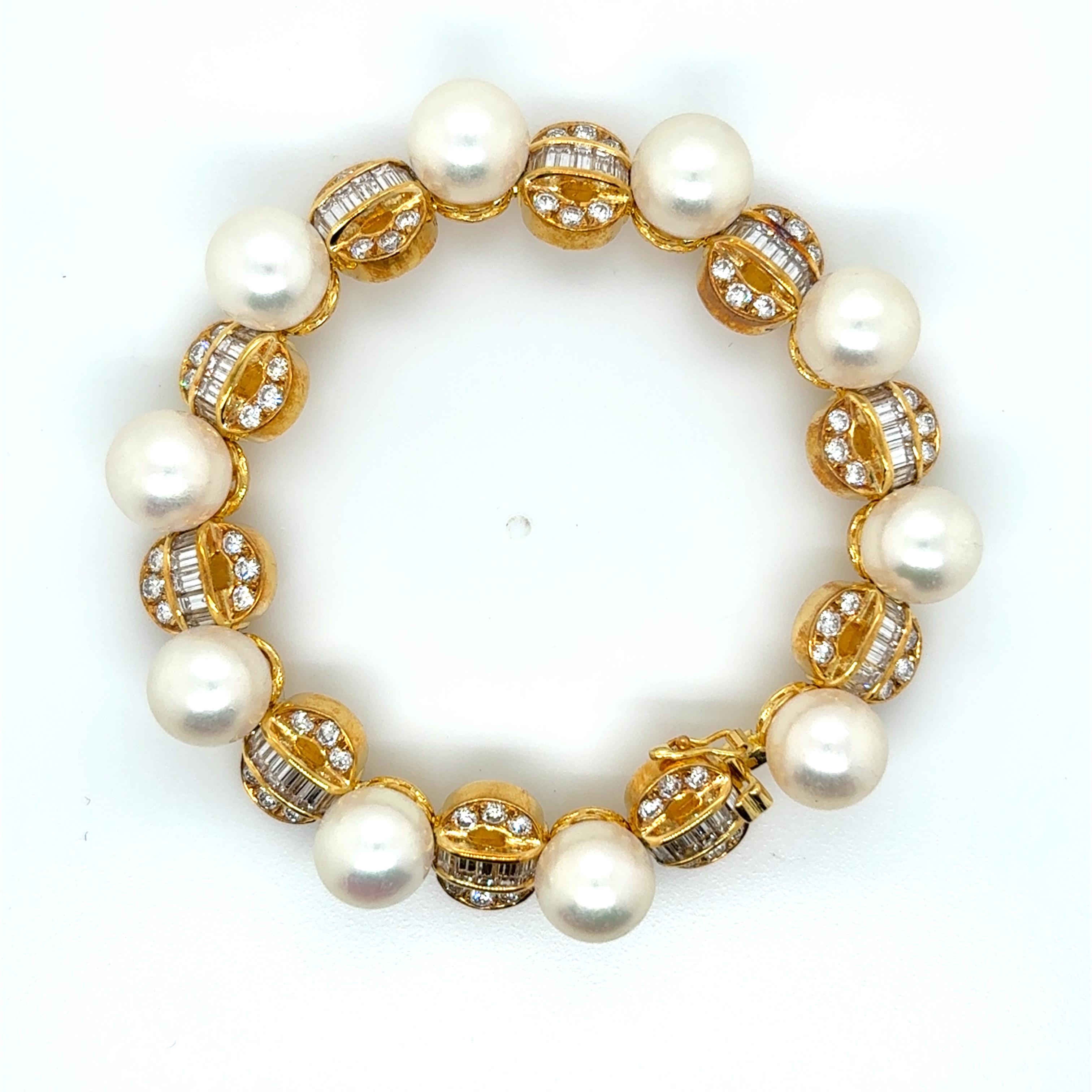 Pulsera Oro Amarillo 18k Perla Diamante Cts 5.87 en venta 1