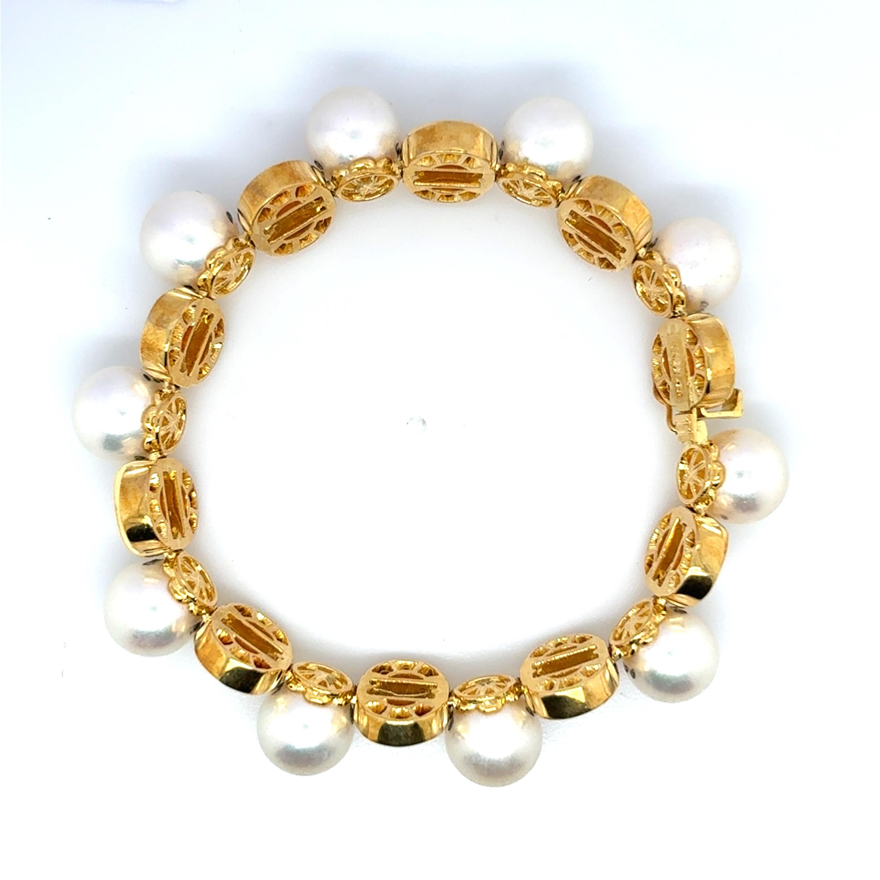 Pulsera Oro Amarillo 18k Perla Diamante Cts 5.87 en venta 2