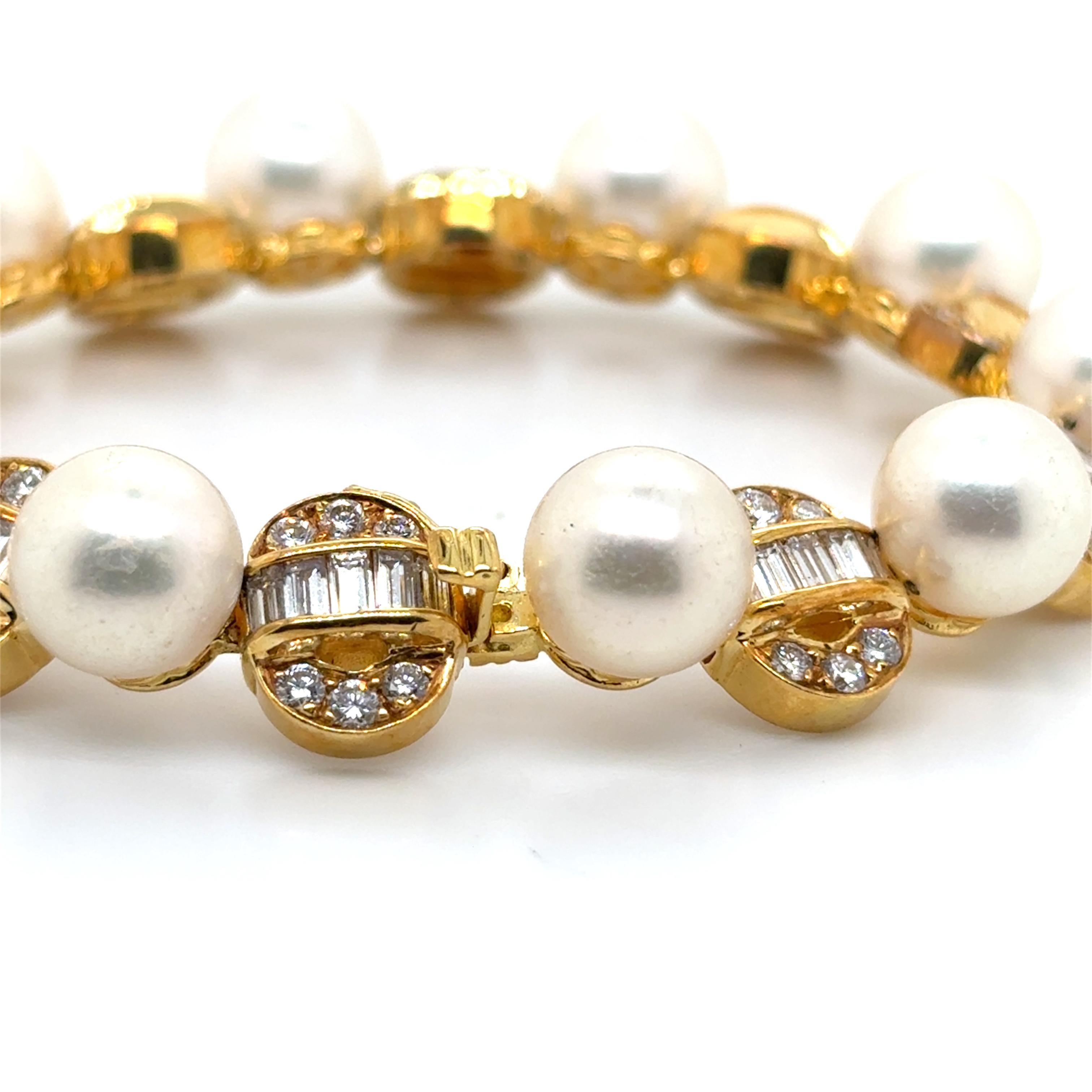 Pulsera Oro Amarillo 18k Perla Diamante Cts 5.87 en venta 3