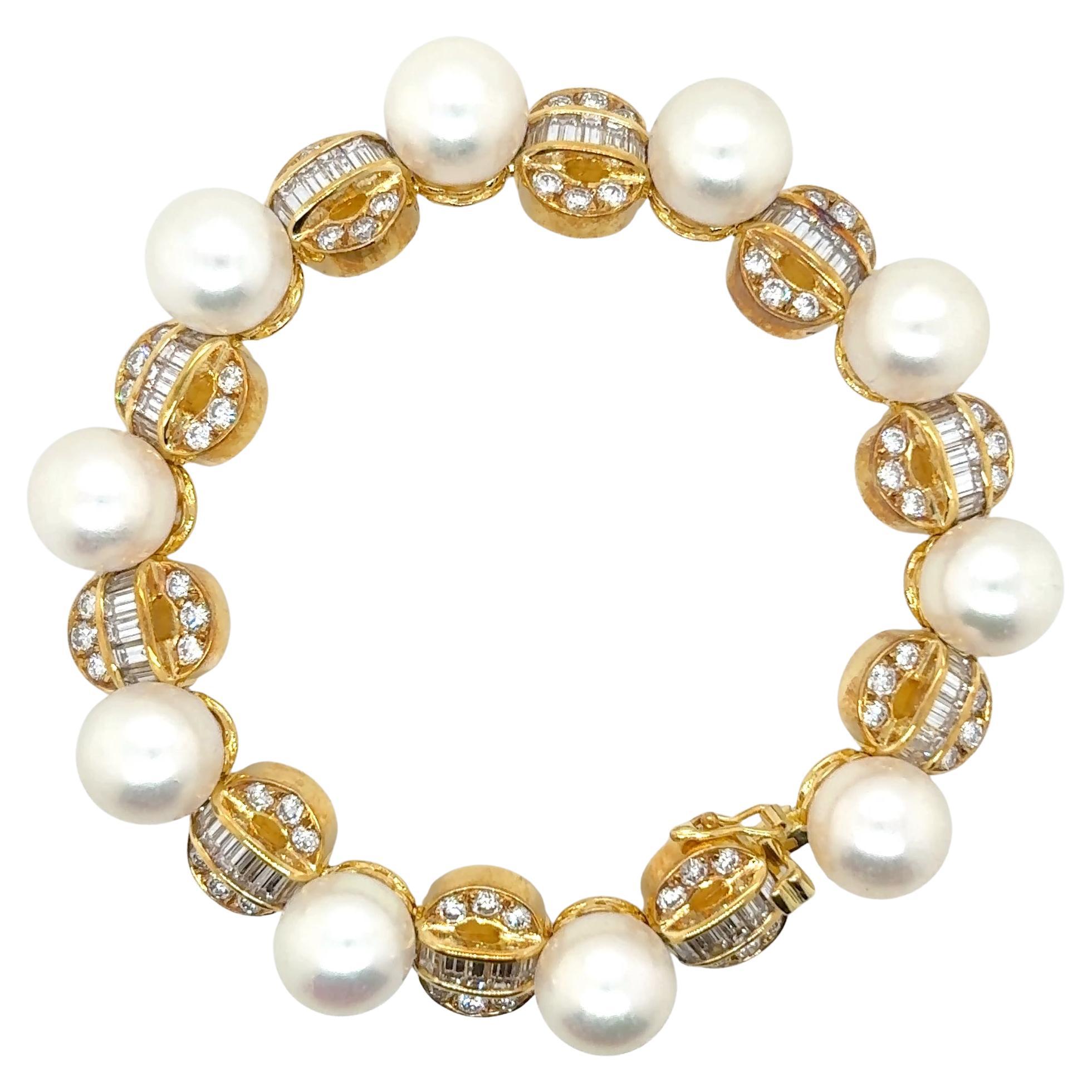 18k Yellow Gold Pearl Diamond Cts 5.87 Bracelet
