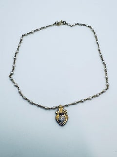 18K Yellow Gold Pearl and Diamond Heart Necklace, 1980s, 0.156ct
