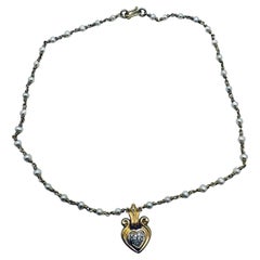 18K Yellow Gold Pearl & Diamond Heart Necklace