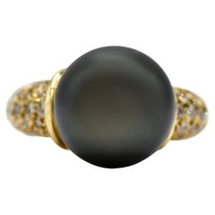Anillo de oro amarillo de 18 quilates con diamantes y perlas, 13,5 mm, 10,7 g