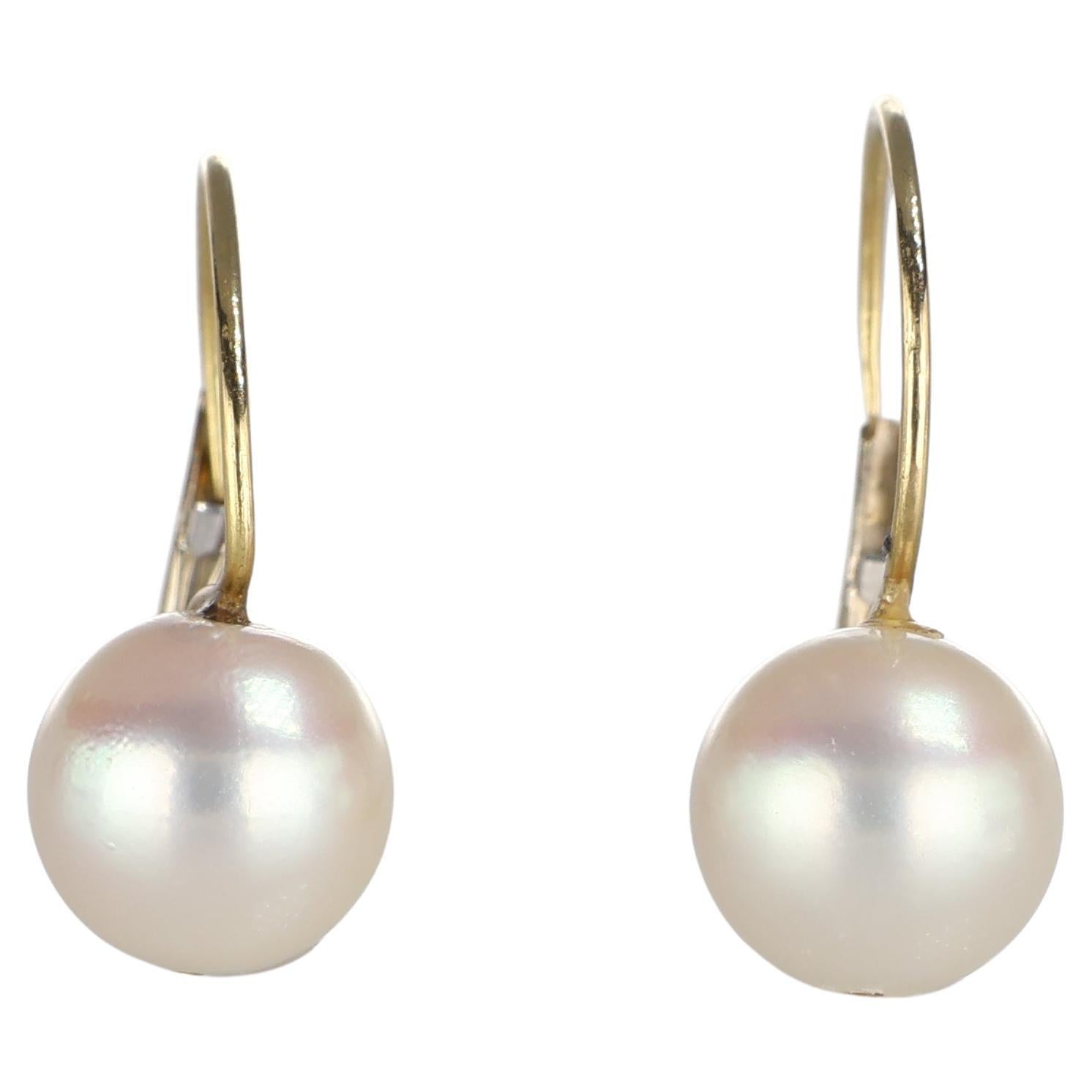 18K Yellow Gold Pearl Drop Earrings