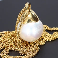 18k Yellow Gold Pearl Pendant Necklace, 16.5mm Pearl, 21st Century