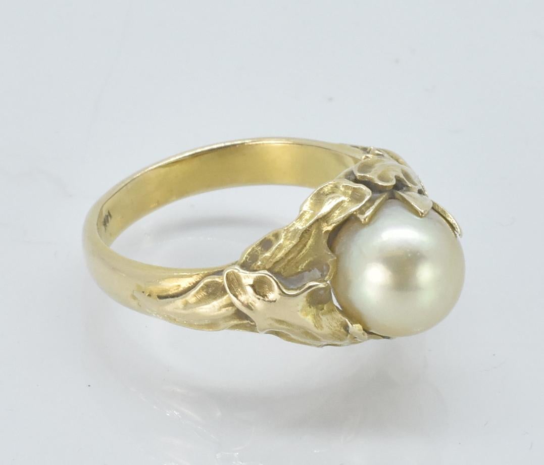 20th Century 14K Yellow Gold Pearl Ring by Potter & Mellen For Sale