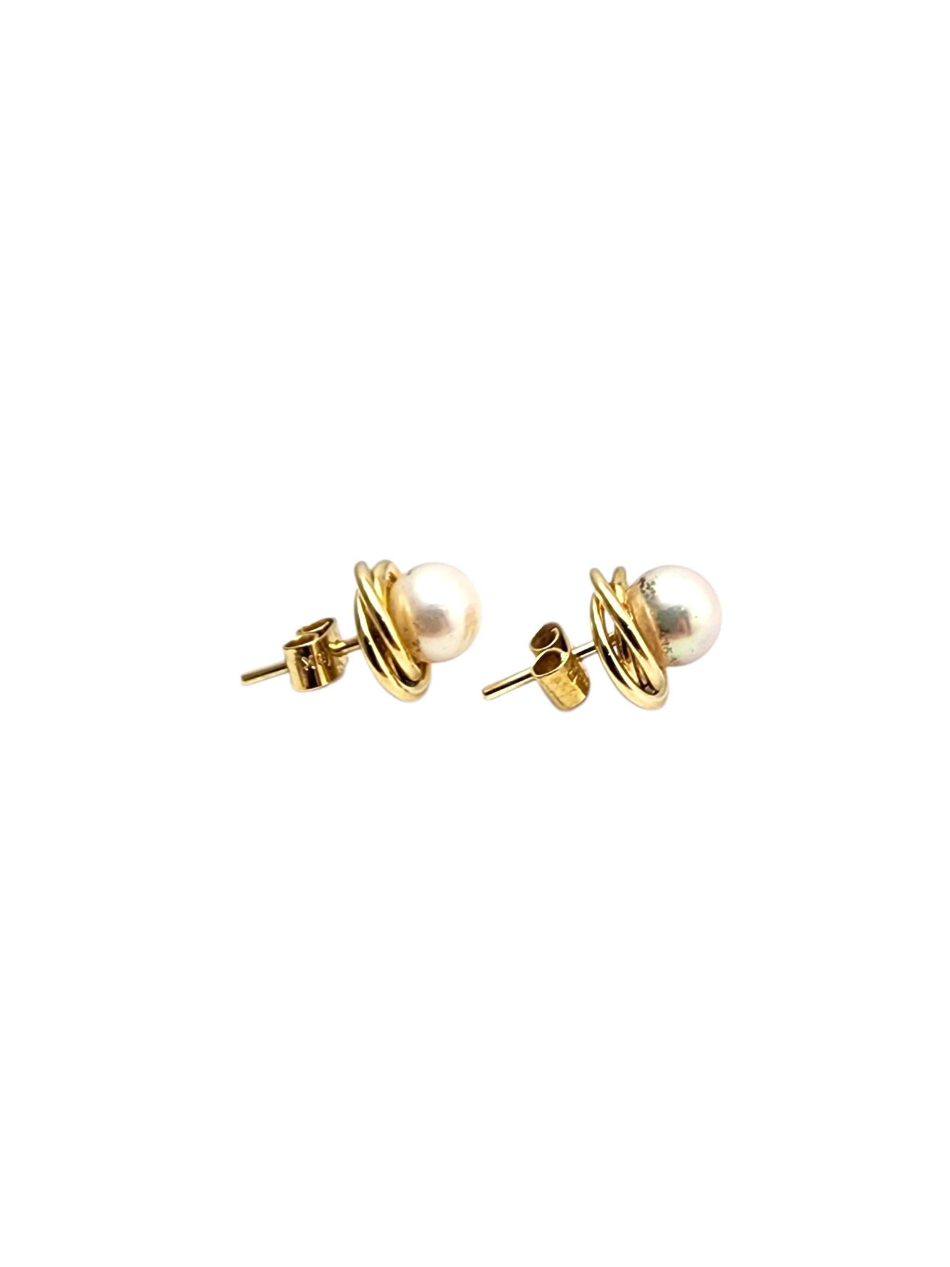 Pendientes de oro amarillo de 18 quilates con perlas #22746 en Bueno estado para la venta en Washington Depot, CT