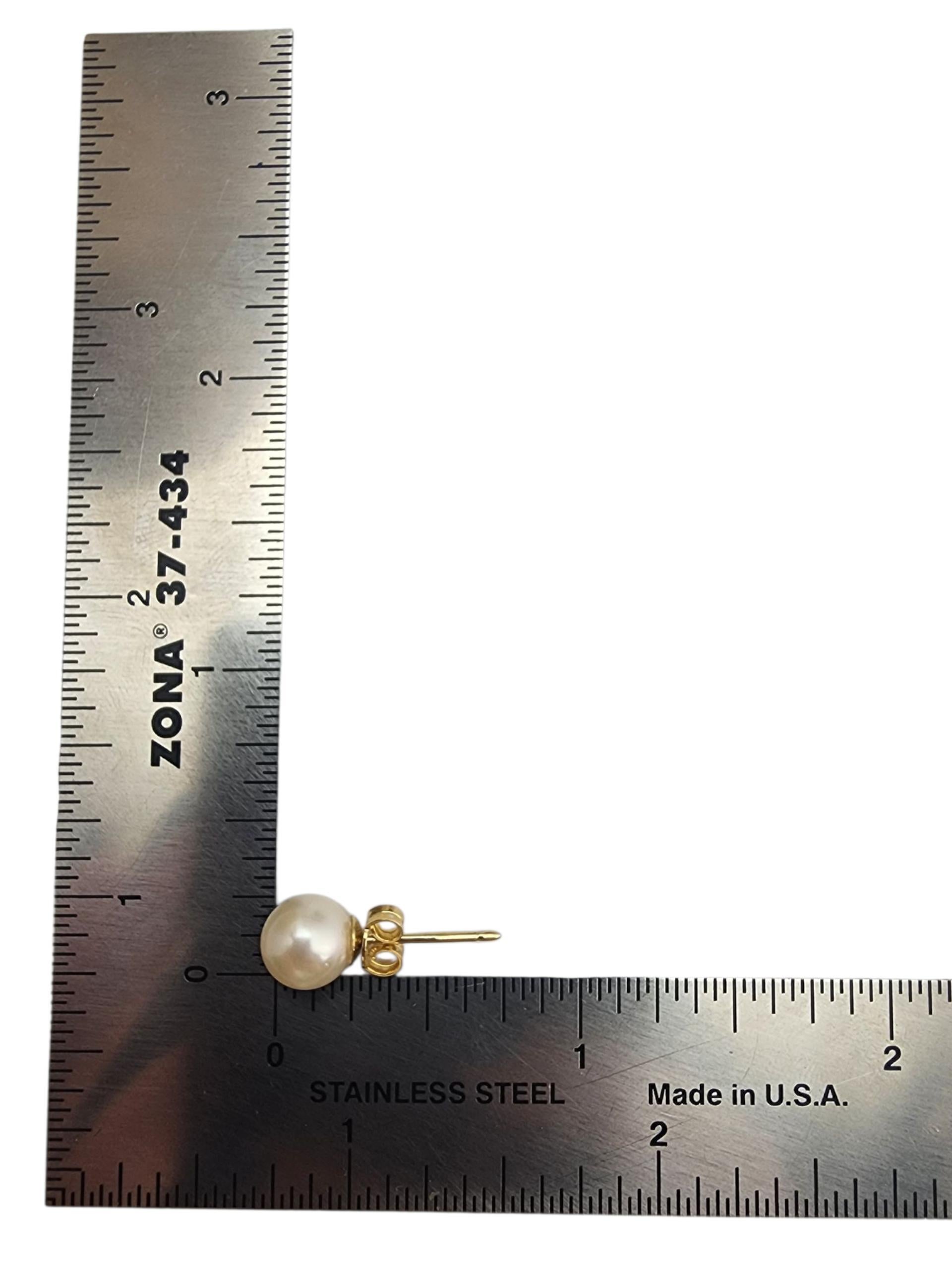 18K Yellow Gold Pearl Stud Earrings #22882 For Sale 3
