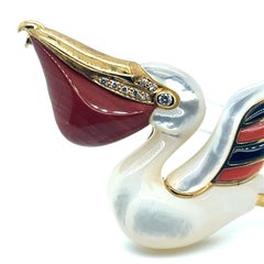 18k Yellow Gold Pelican Brooch
