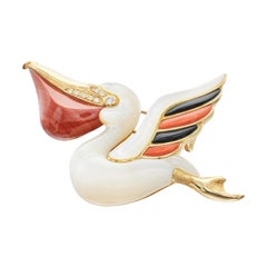 18k Yellow Gold Pelican Brooch