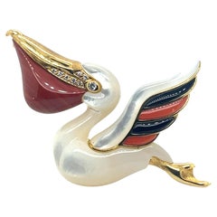 18k Gelbgold Pelikan Brosche