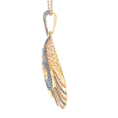 18K Yellow Gold Pendant Black Diamond With Blue Sapphire and Orange Sapphire