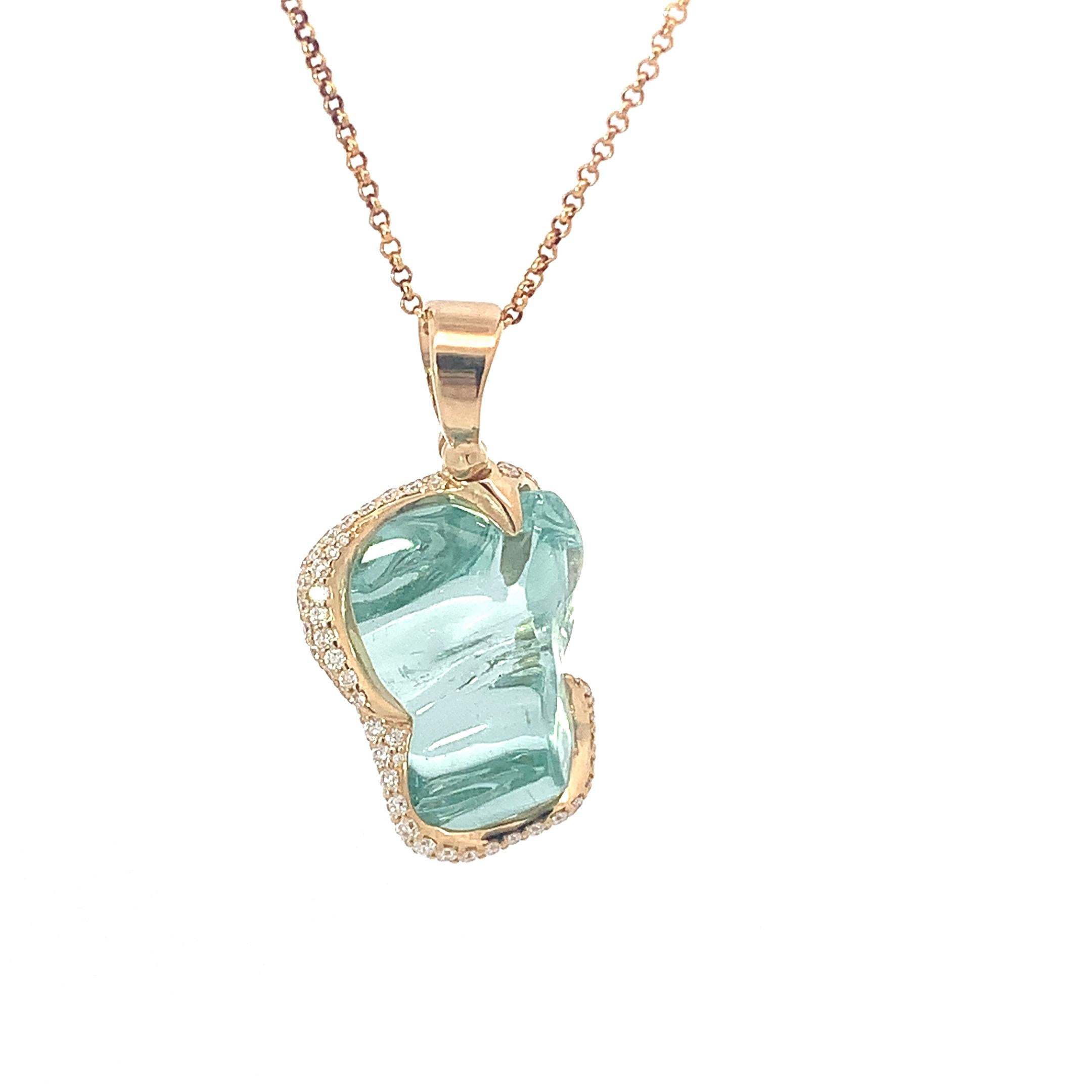 18K Yellow Gold Pendant White Diamond and Aquamarine In New Condition For Sale In ประเวศ, TH