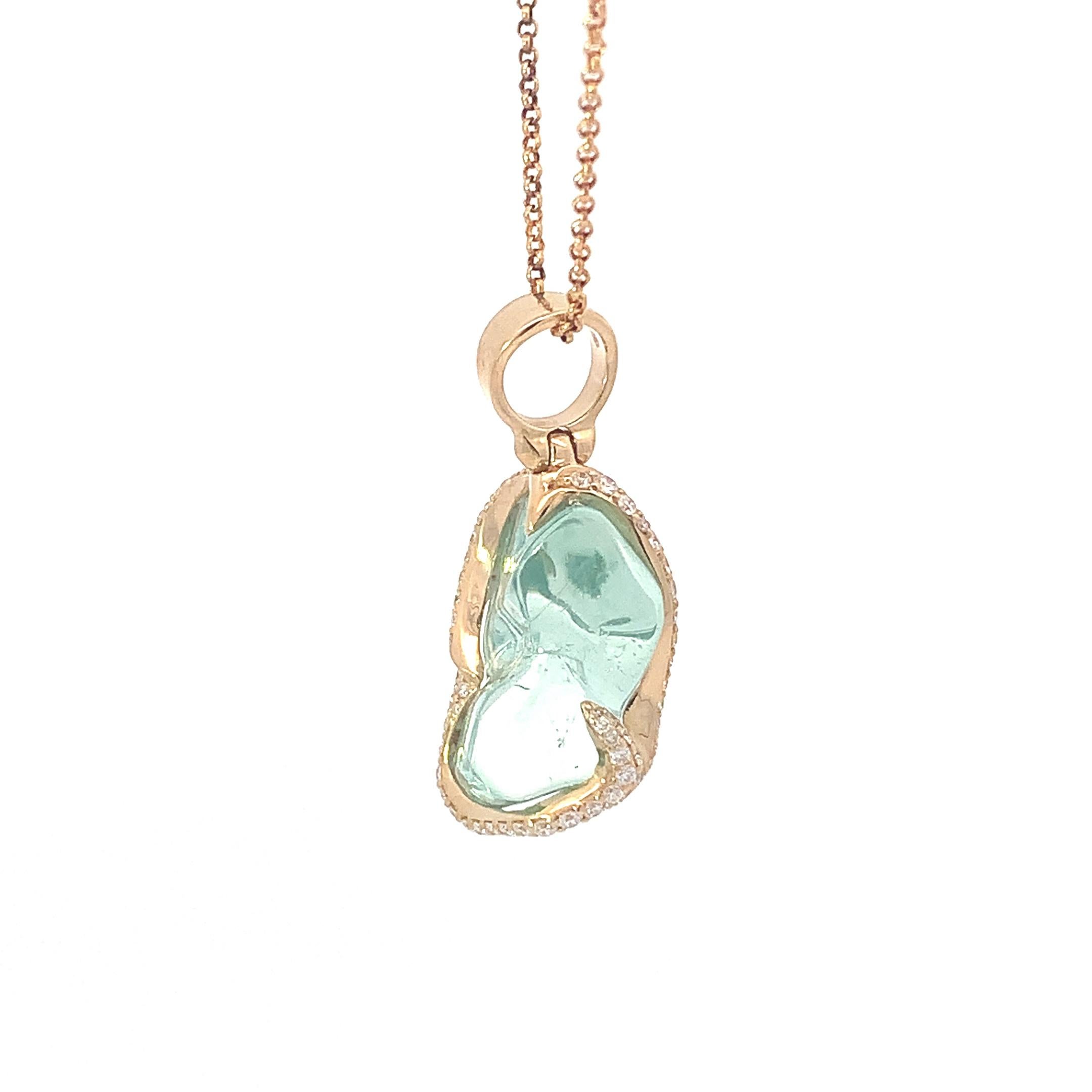 Women's 18K Yellow Gold Pendant White Diamond and Aquamarine For Sale