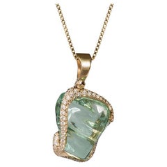Colgante Oro Amarillo 18K Diamante Blanco y Aguamarina