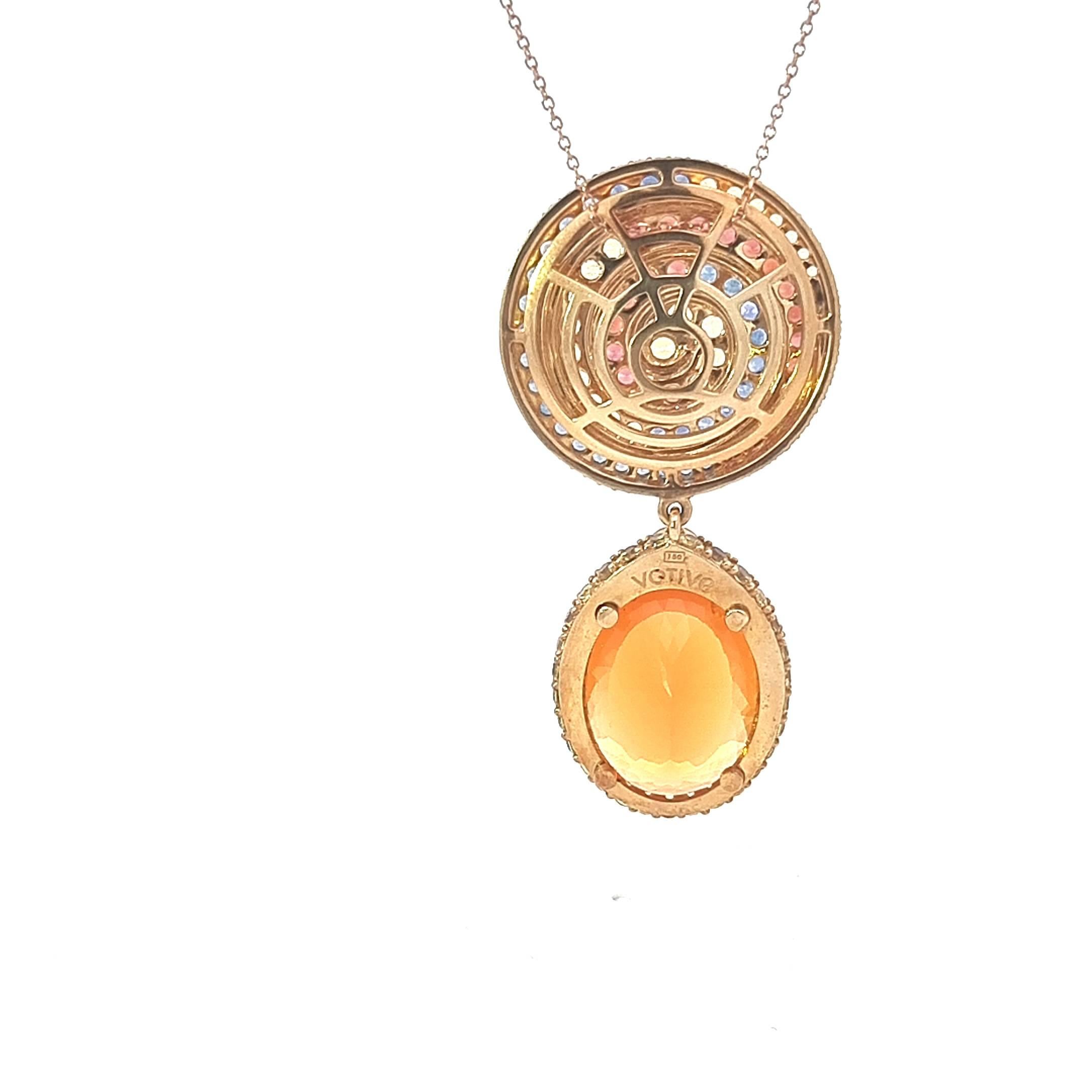 Pendentif en or jaune 18K Diamant blanc Saphirs Tsavorite et Opale Feu en vente 5