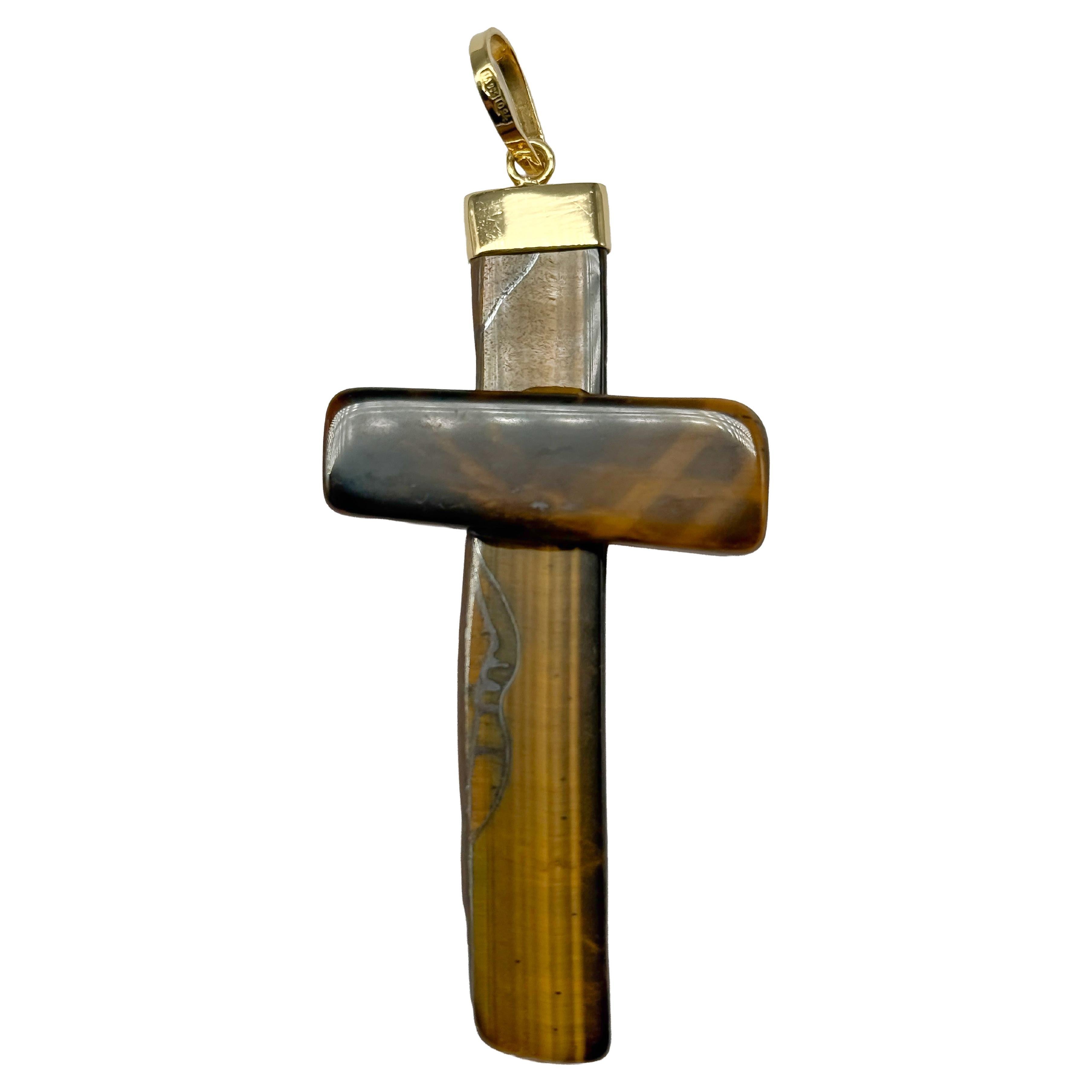 18K yellow gold pendant with tiger’s eye en venta