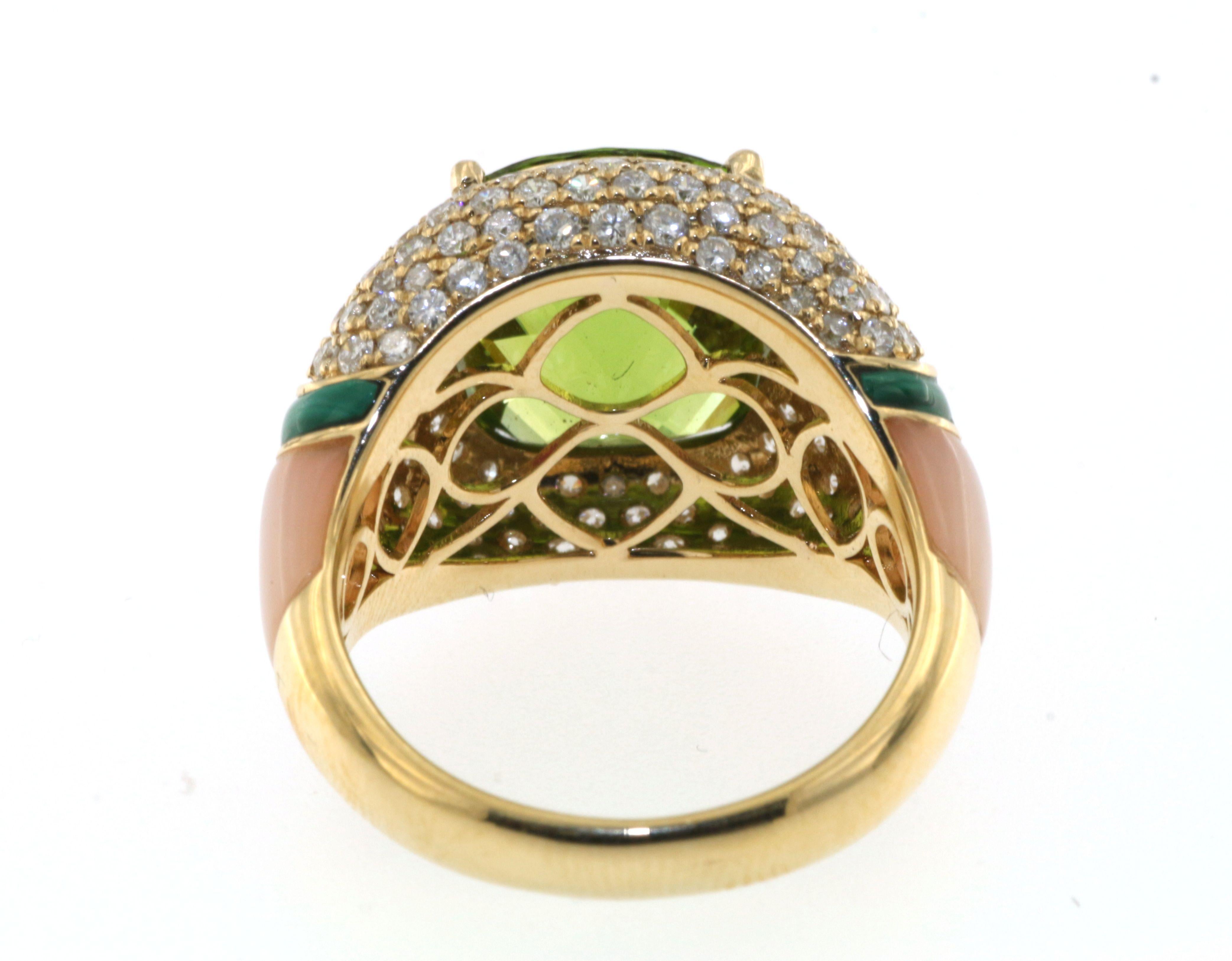 18K Yellow Gold Peridot and Malachite Ring SR-05426A In New Condition In Hong Kong, HK