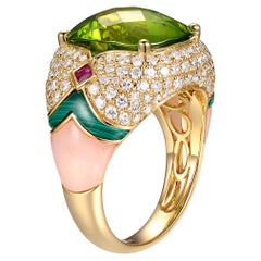 18K Yellow Gold Peridot and Malachite Ring SR-05426A