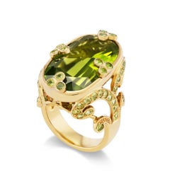 18K Yellow Gold & Peridot "Cleopatra" Ring by Paula Crevoshay
