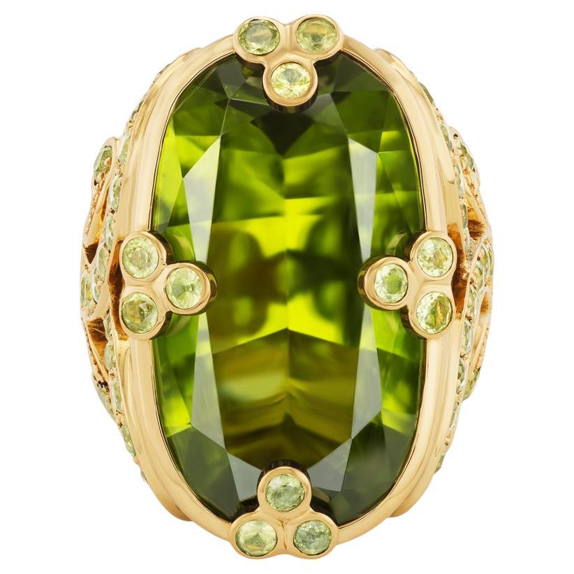 18K Yellow Gold & Peridot "Cleopatra" Ring by Paula Crevoshay For Sale