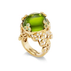 18K Yellow Gold, Peridot, Garnet and Diamond Ring by Paula Crevoshay