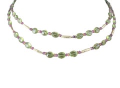 18K Yellow Gold Peridot, Pink & Orange Sapphire Necklace JAGi Certified #22678