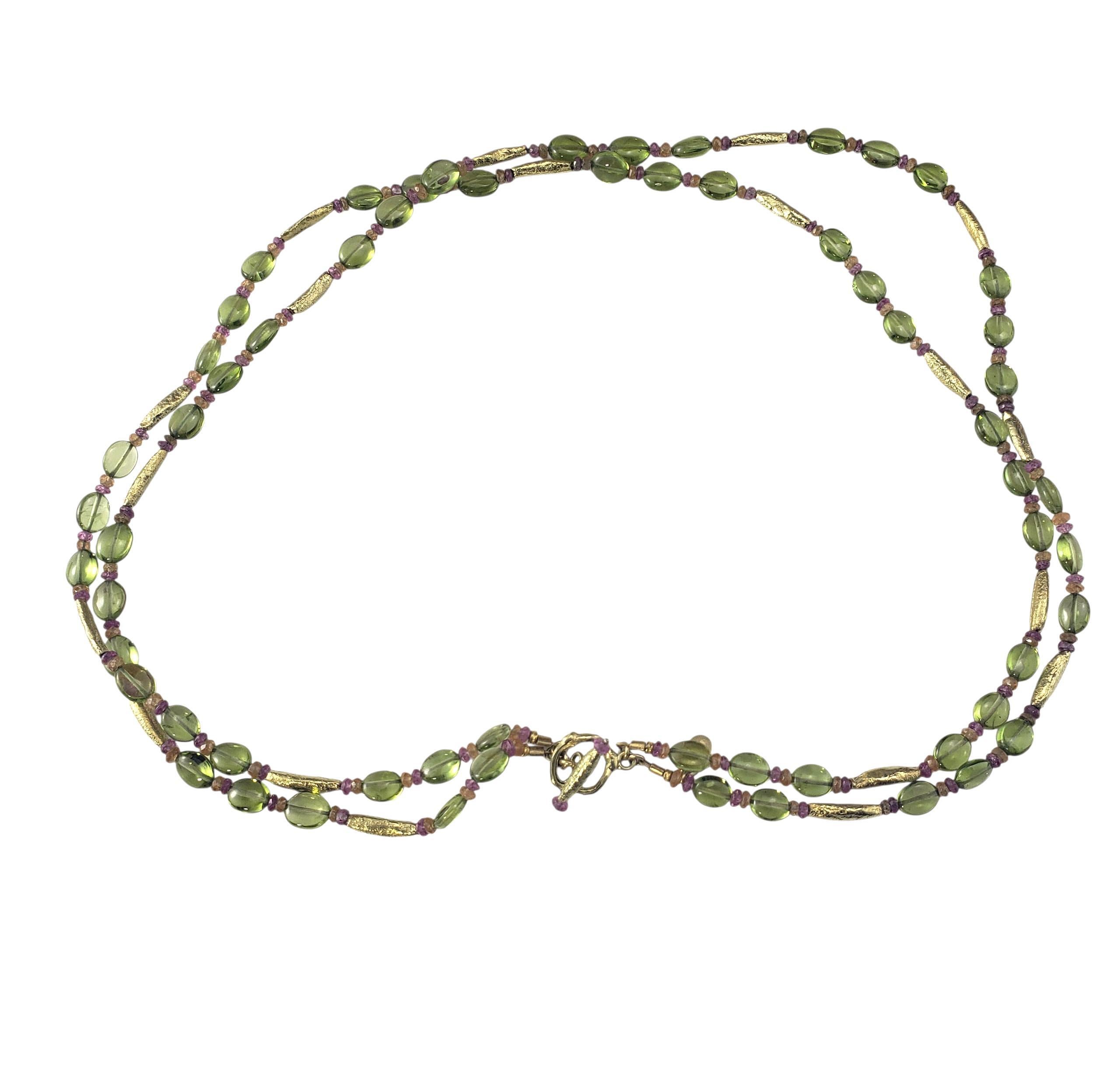 Round Cut 18K Yellow Gold Peridot, Pink & Orange Sapphire Necklace JAGi Certified #22678 For Sale