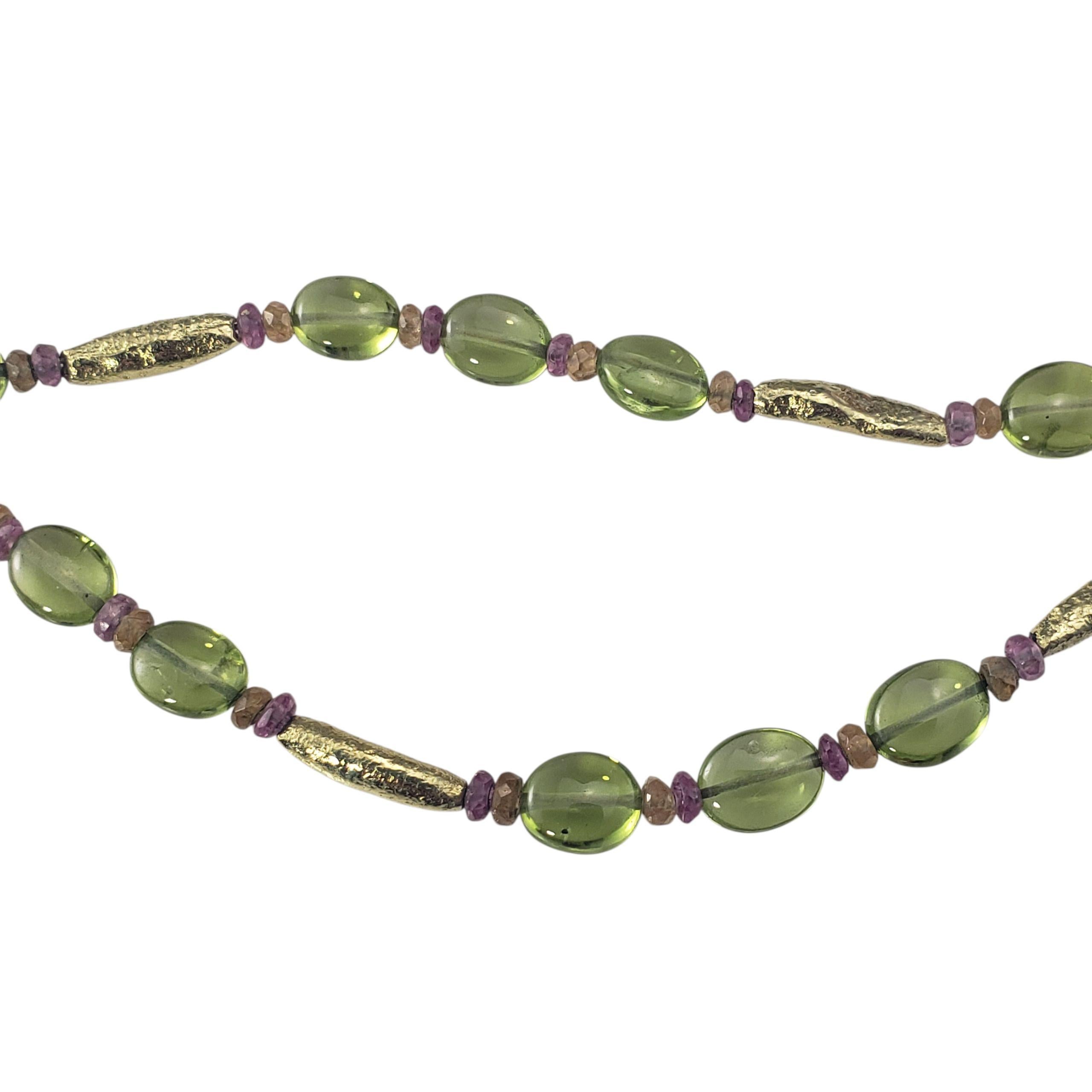 18K Yellow Gold Peridot, Pink & Orange Sapphire Necklace JAGi Certified #22678 In Good Condition For Sale In Washington Depot, CT