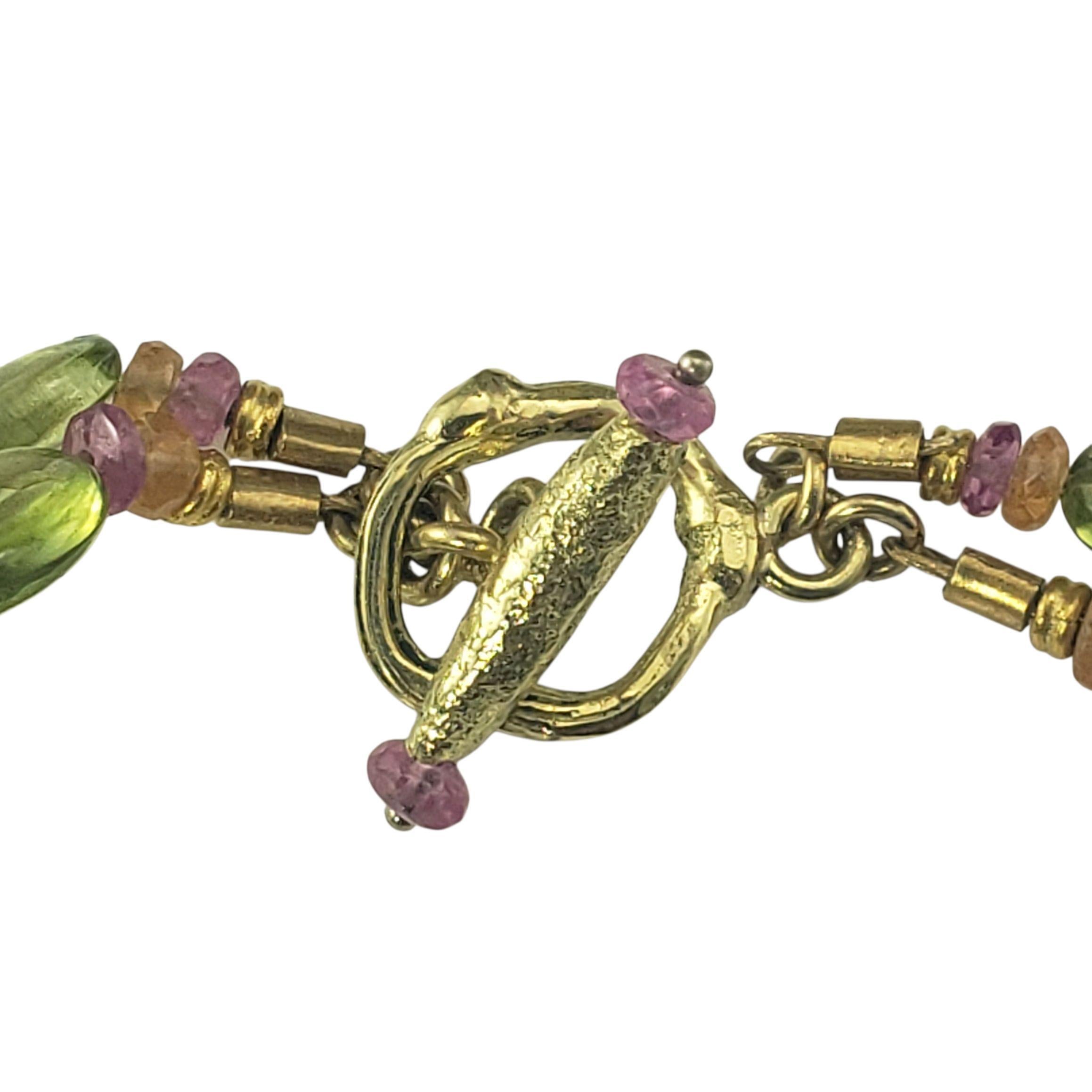 Women's 18K Yellow Gold Peridot, Pink & Orange Sapphire Necklace JAGi Certified #22678 For Sale