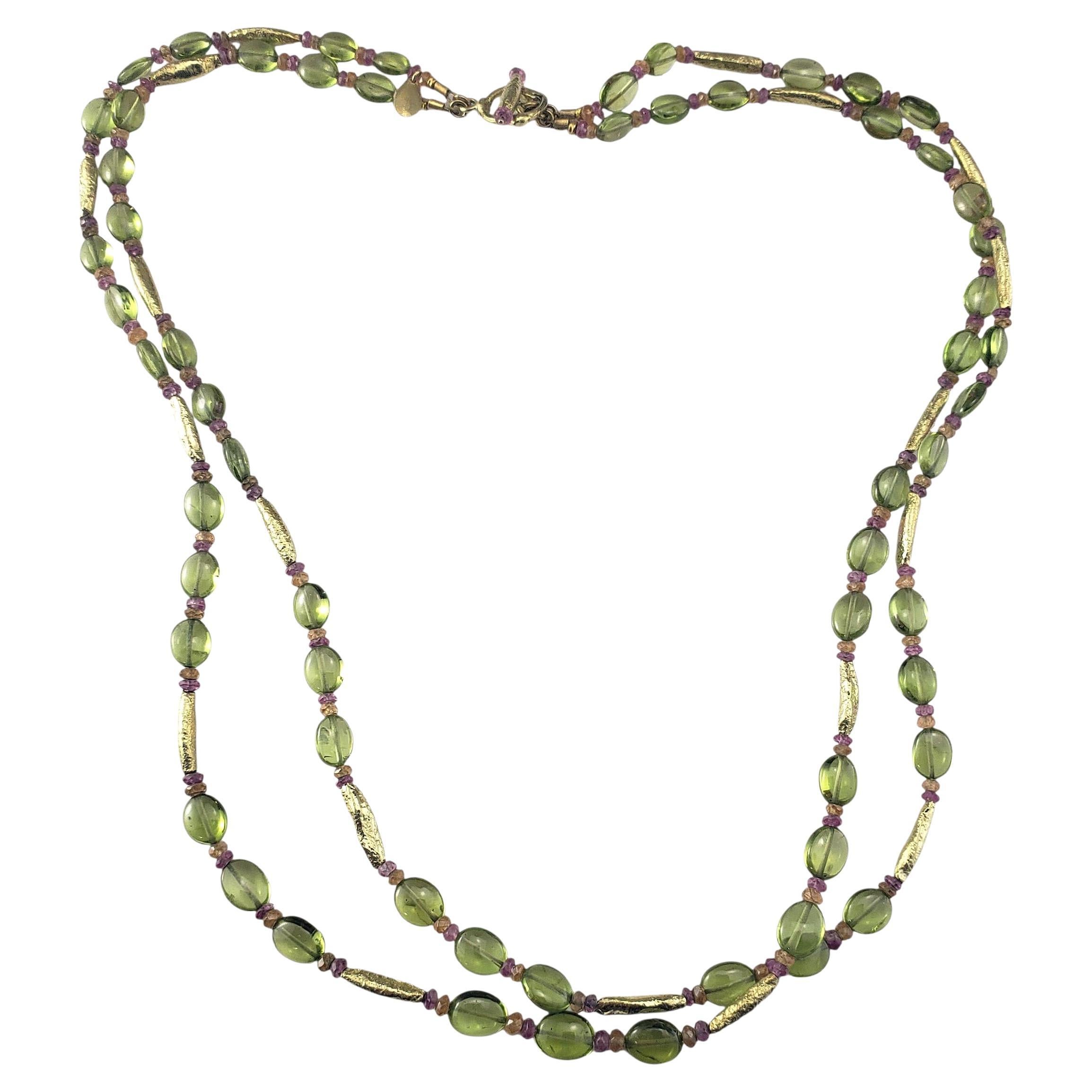 18K Yellow Gold Peridot, Pink & Orange Sapphire Necklace JAGi Certified #22678 For Sale