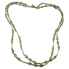 18K Yellow Gold Peridot, Pink & Orange Sapphire Necklace JAGi Certified #22678