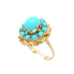 18k Yellow Gold Persian Turquoise Cluster Floral Style Cocktail Ring