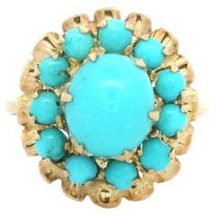 18k Yellow Gold Persian Turquoise Cluster Floral Style Cocktail Ring