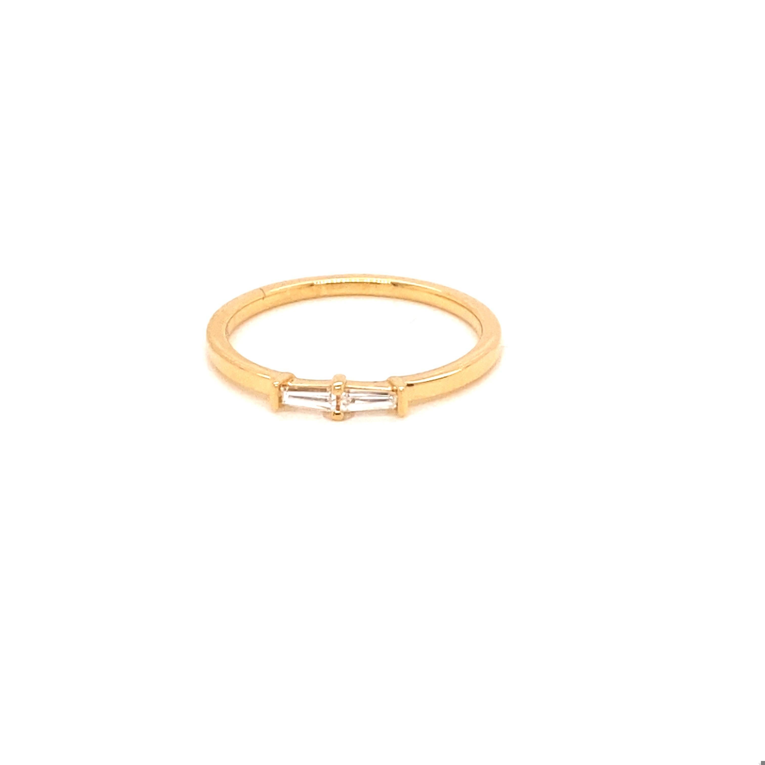 Women's 18K Yellow Gold Petite Double Baguette Diamond Stacking Band For Sale