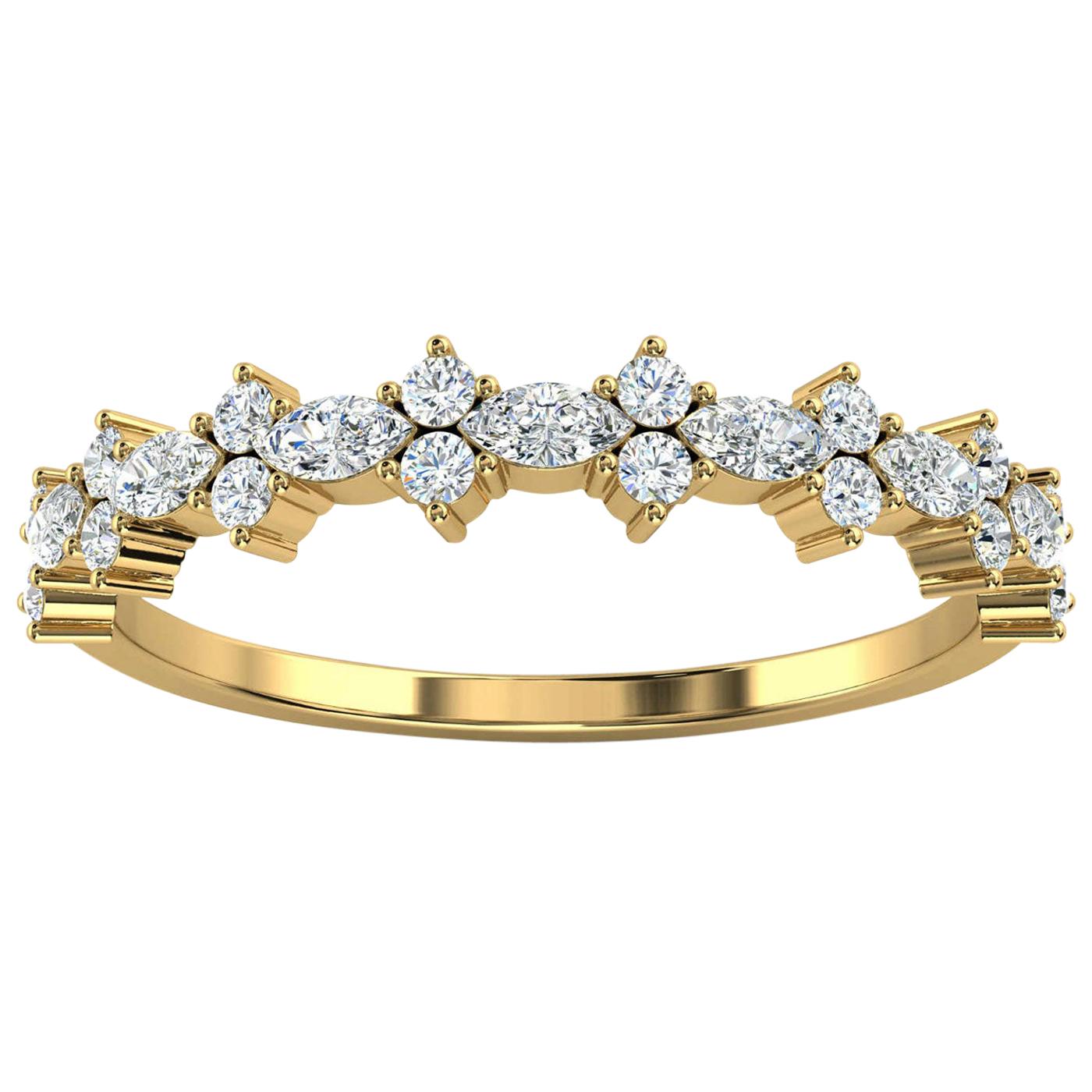 18K Yellow Gold Petite Marquise & Round Organic Design Diamond Ring '2/5 Ct. Tw'