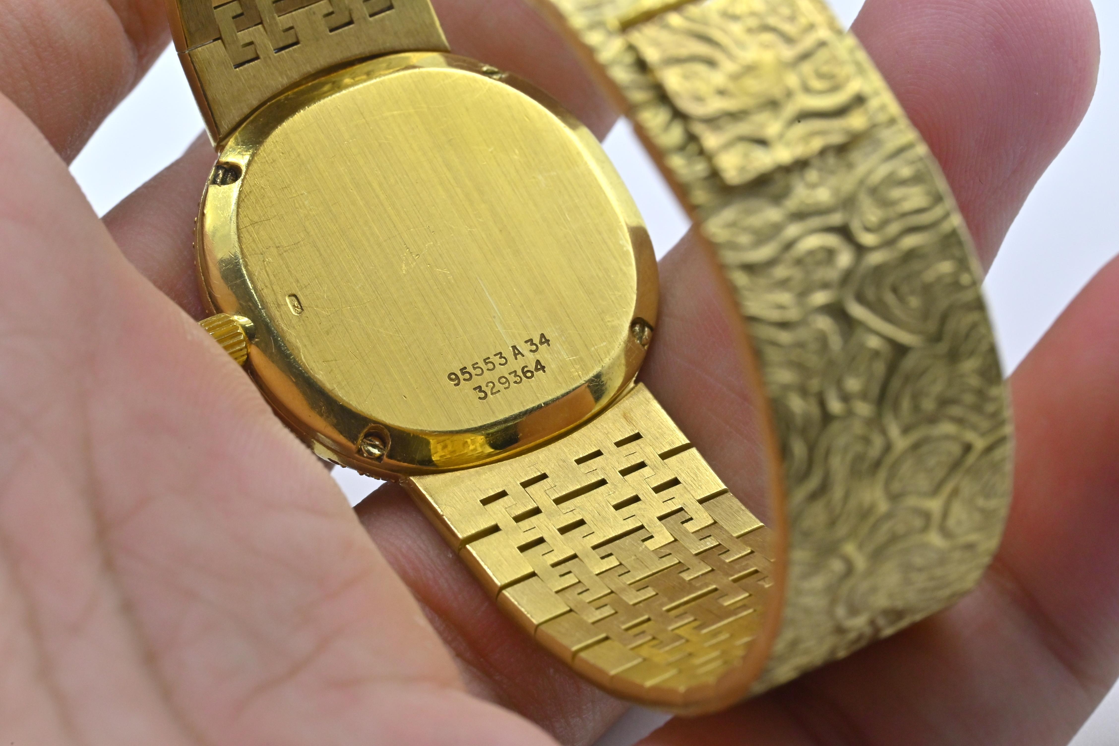 18K Yellow Gold Piaget Watch Diamond Bezel 73.14 Grams 18.1 CM Diamond Dial For Sale 6
