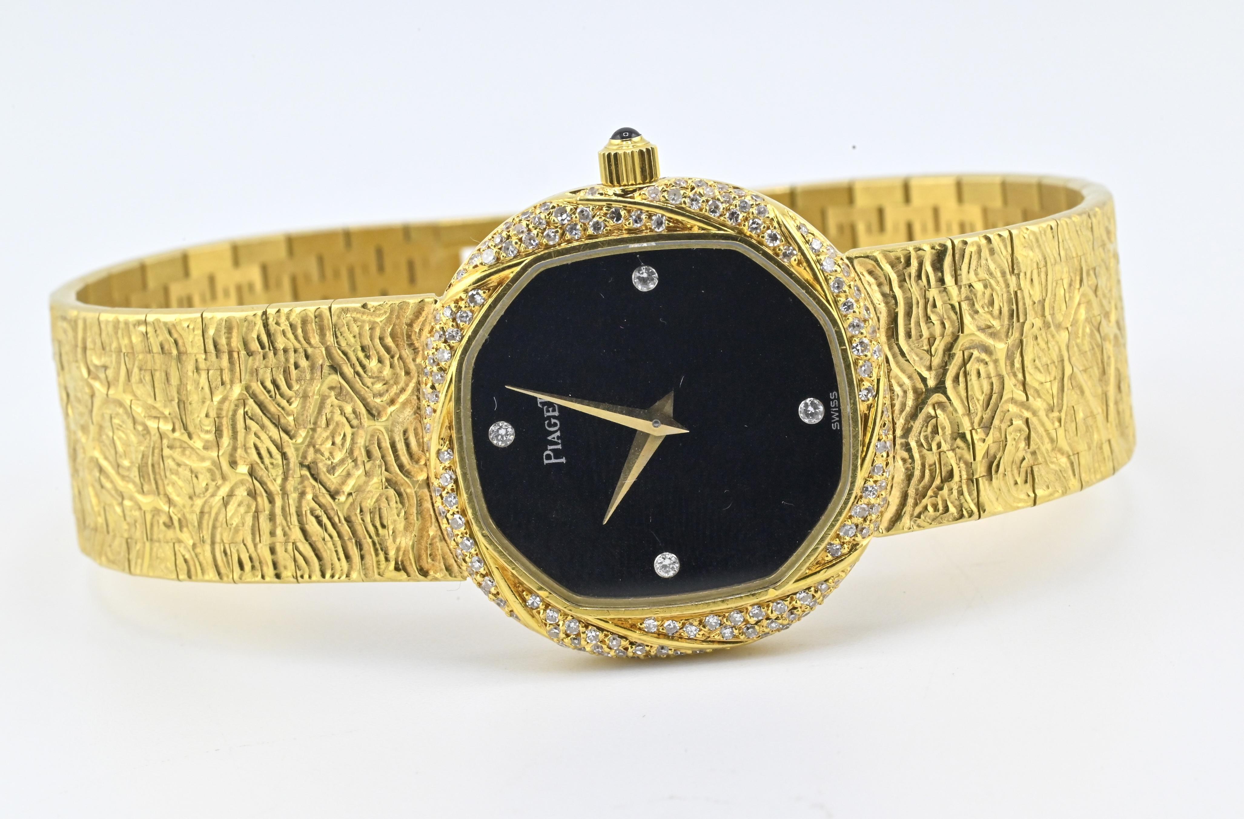 18K Yellow Gold Piaget Watch Diamond Bezel 73.14 Grams 18.1 CM Diamond Dial For Sale 7